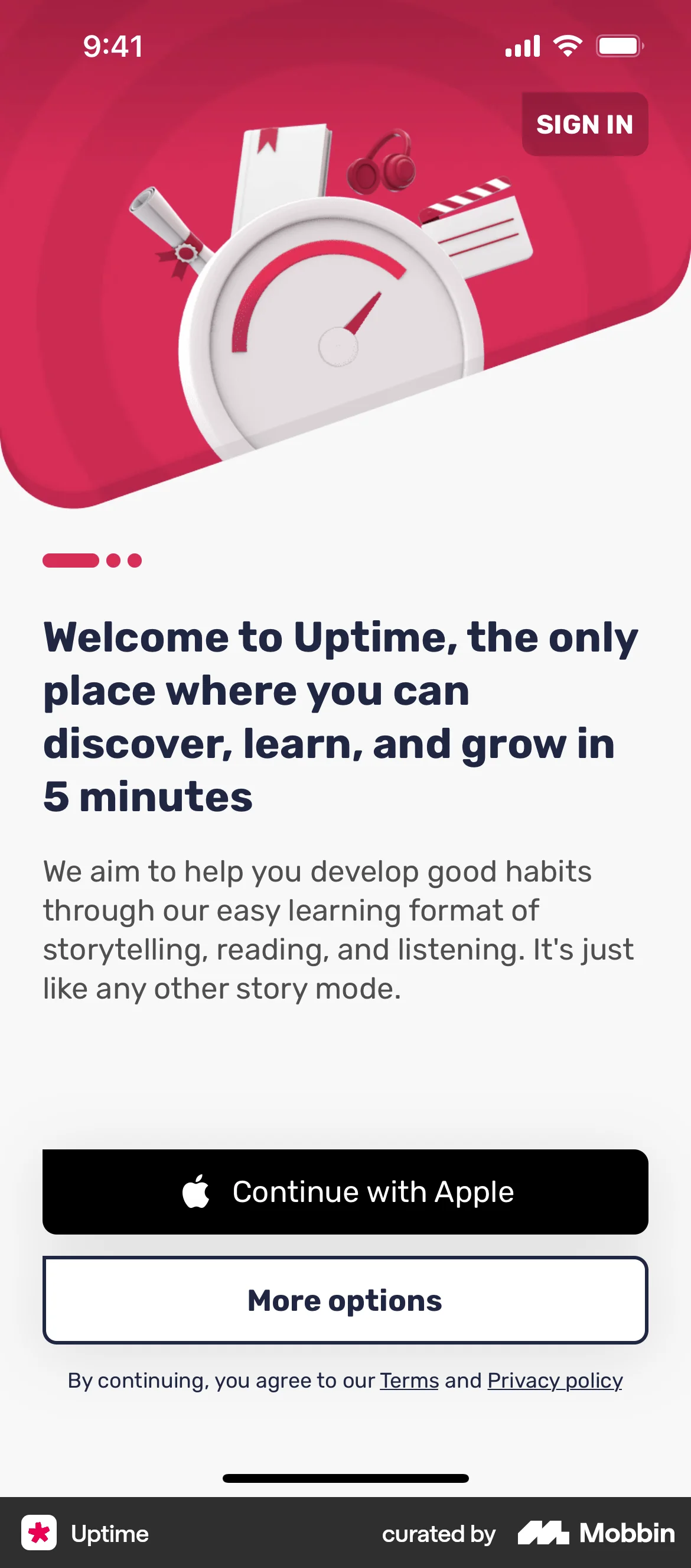 Uptime iOS Welcome & Get Started screen