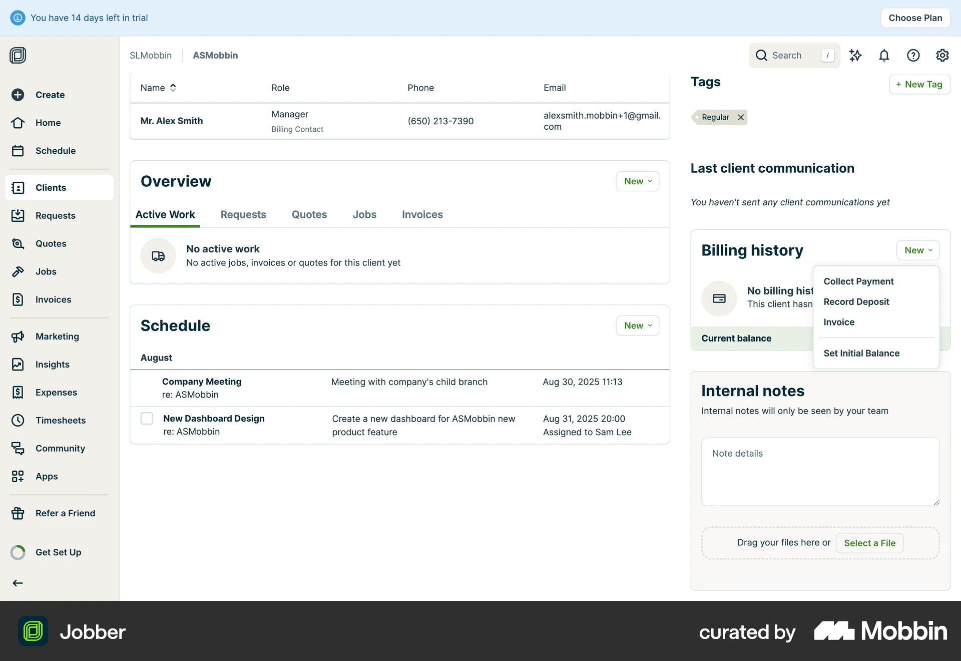 Jobber Creating a payment collection screen