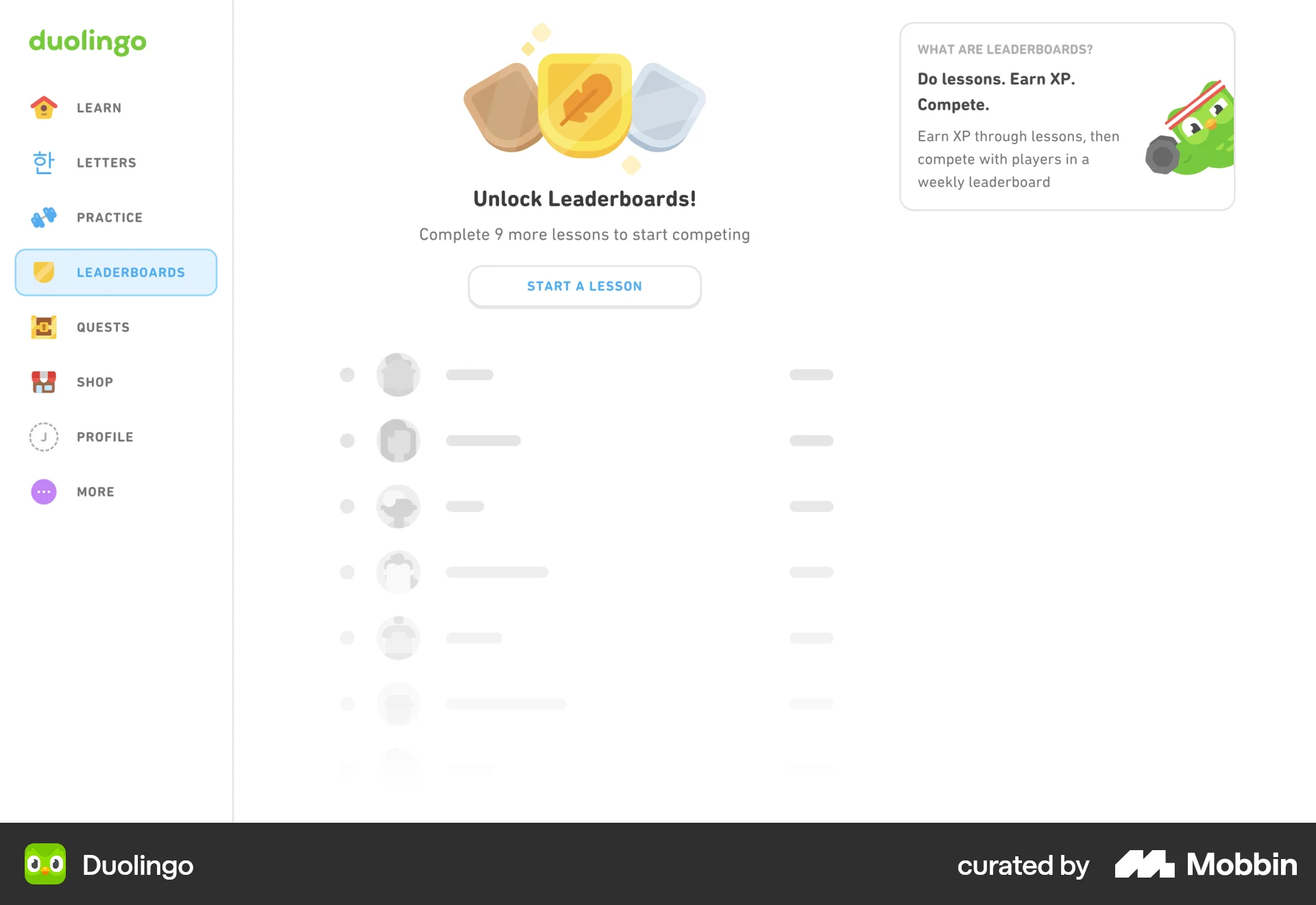 Duolingo Web Leaderboard screen