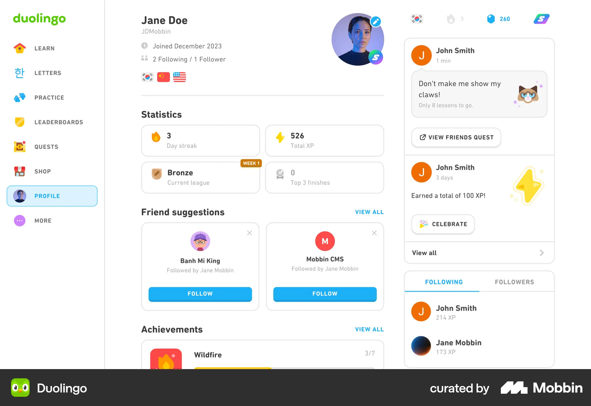 Duolingo Web My Account & Profile screen