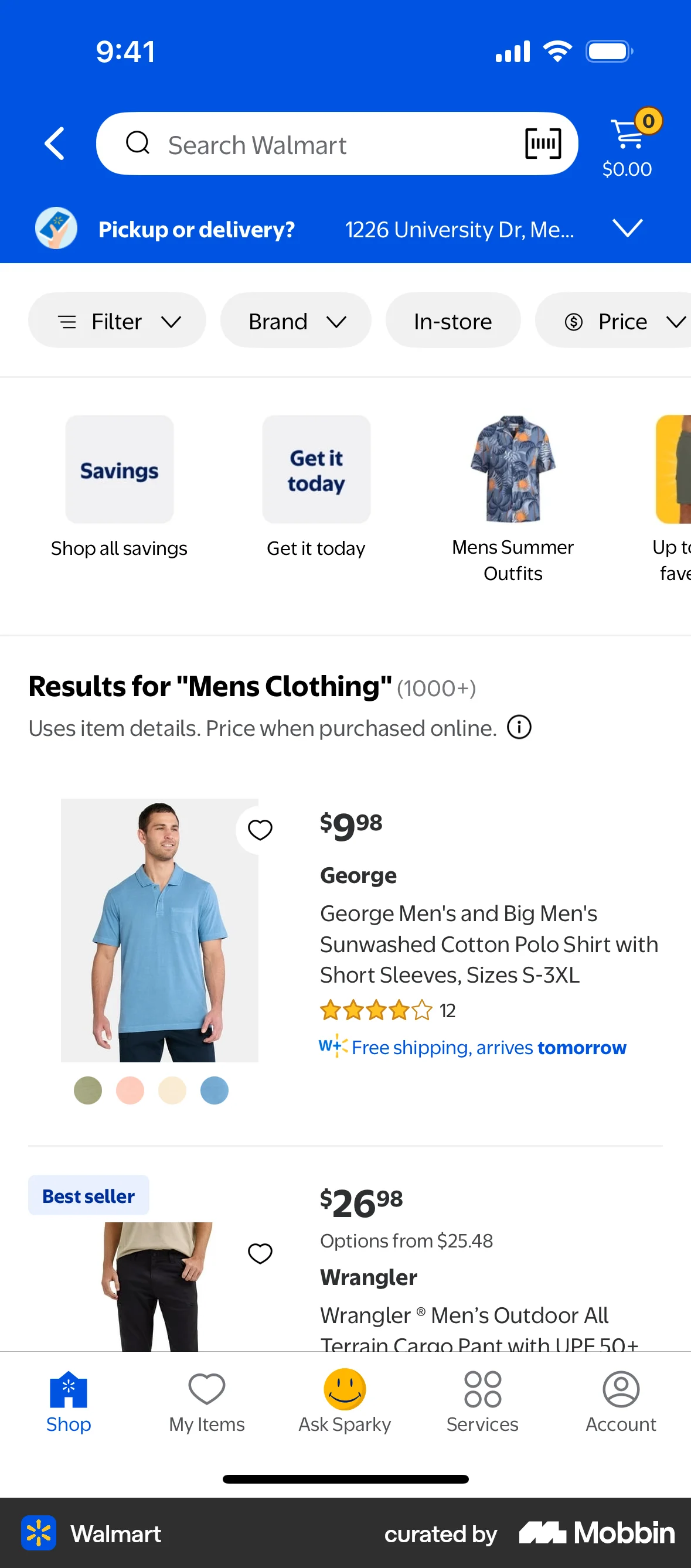 Walmart iOS Shop & Storefront screen