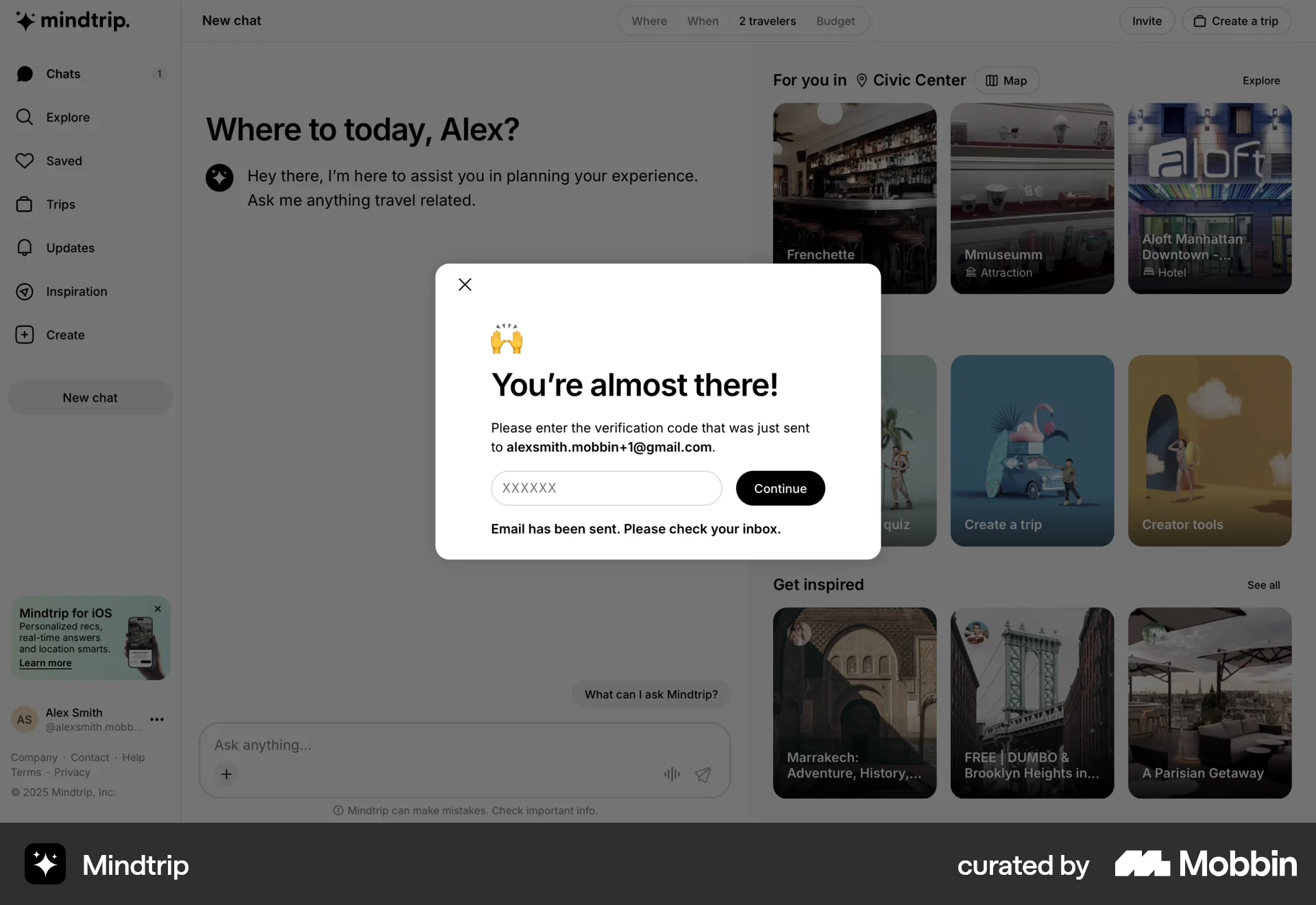 Mindtrip Web Verification screen