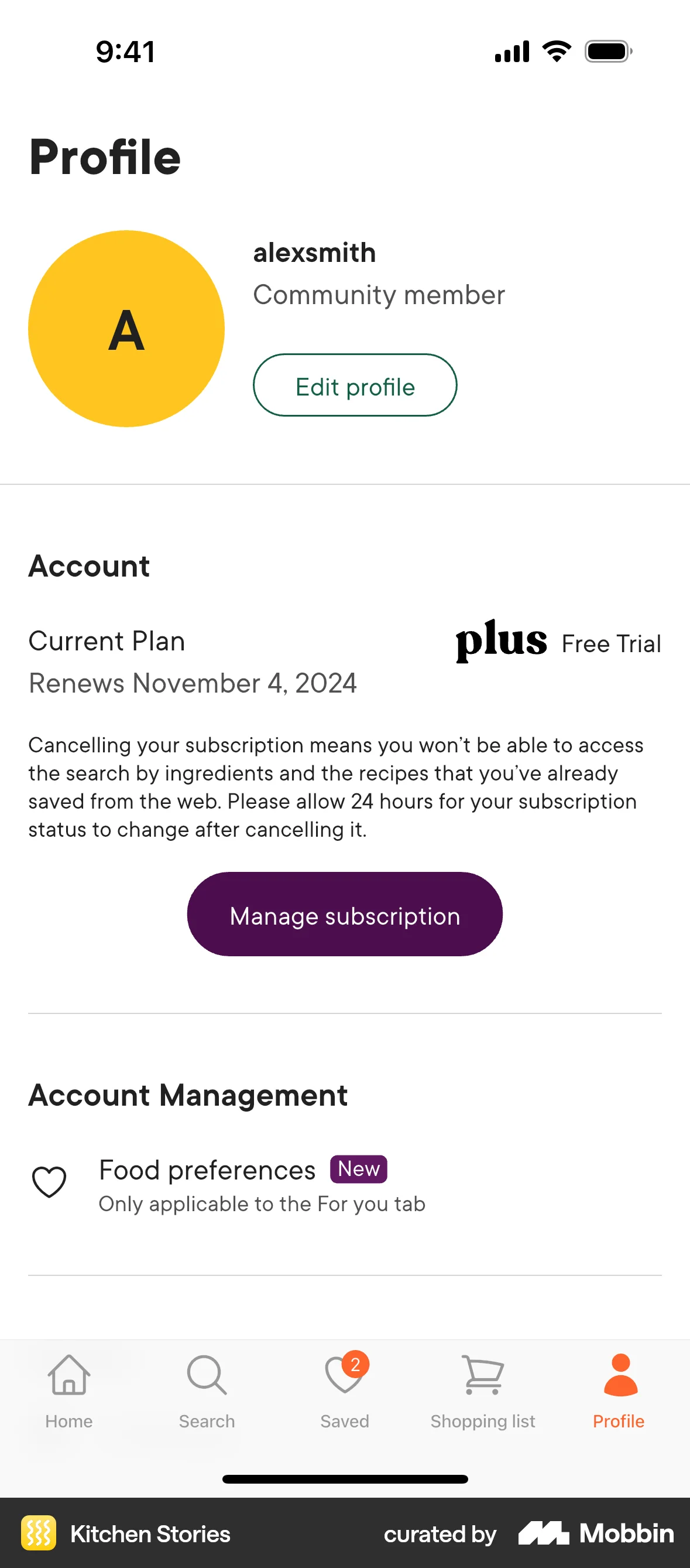 Kitchen Stories iOS Billing screen