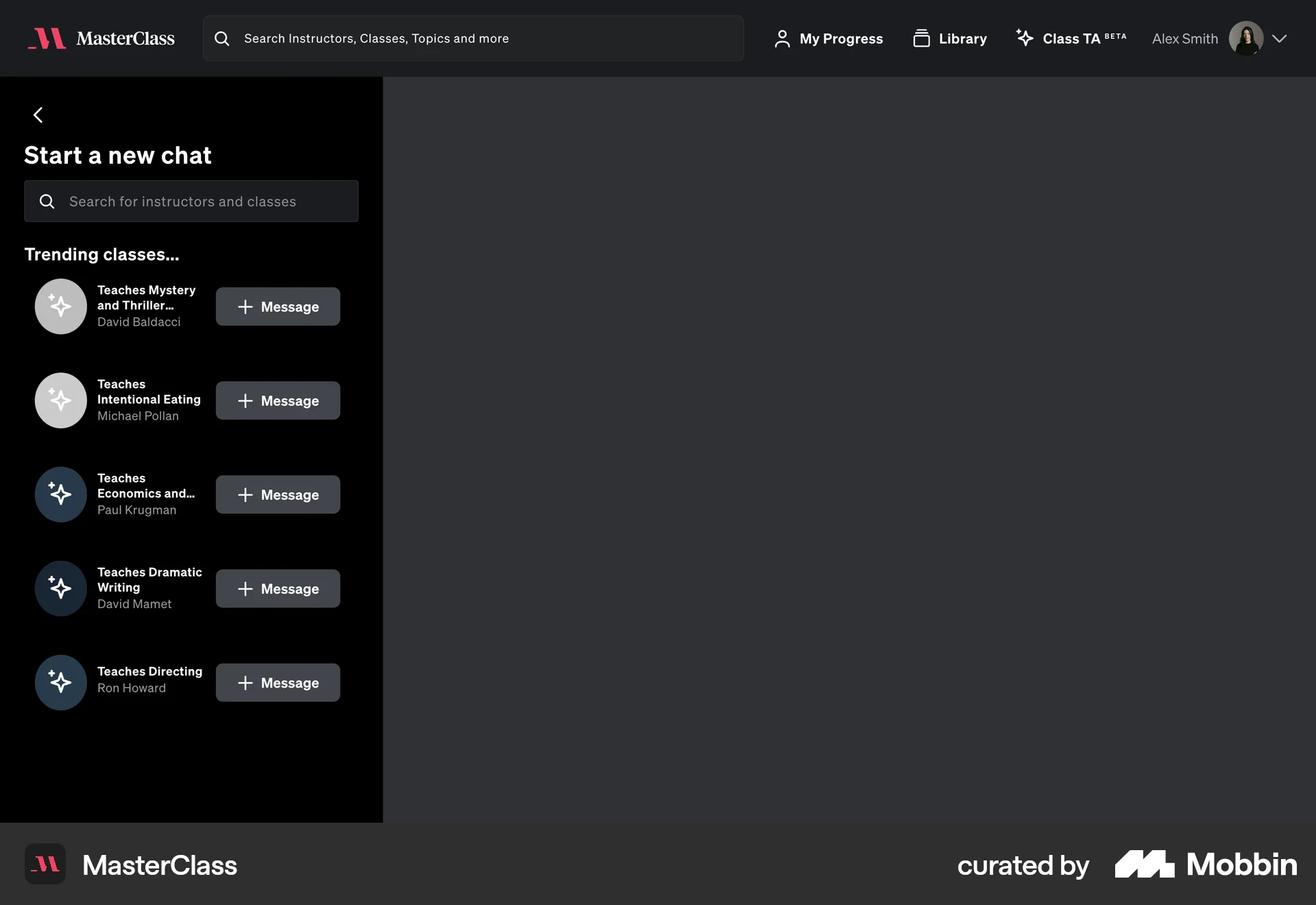 MasterClass Web Suggestions & Similar Items screen