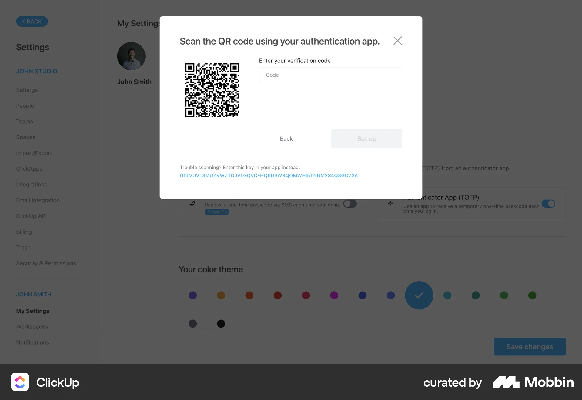 ClickUp Web QR Code screen