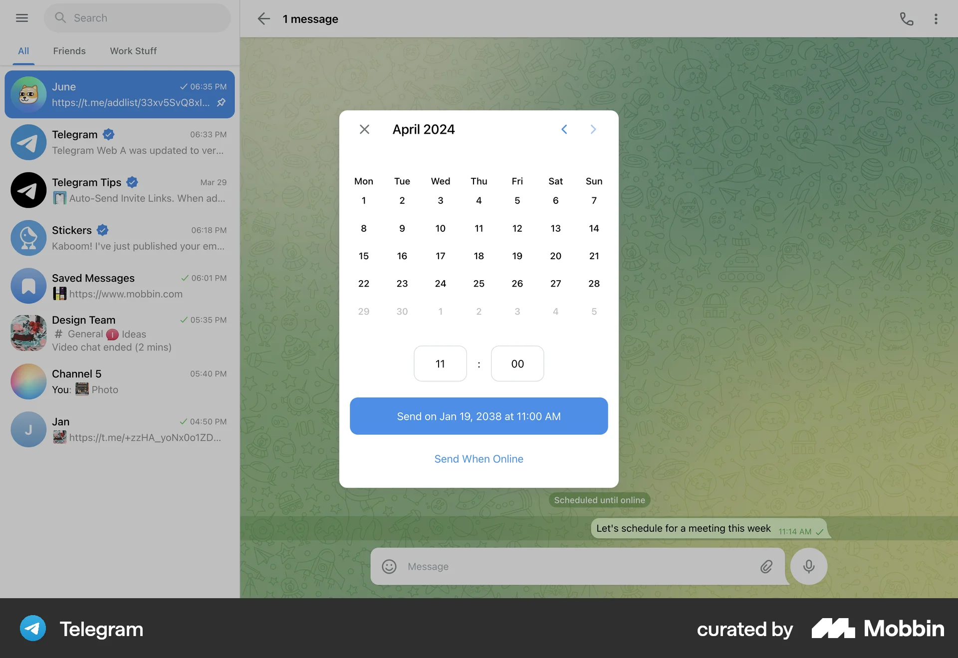 Telegram Web Communication App screen