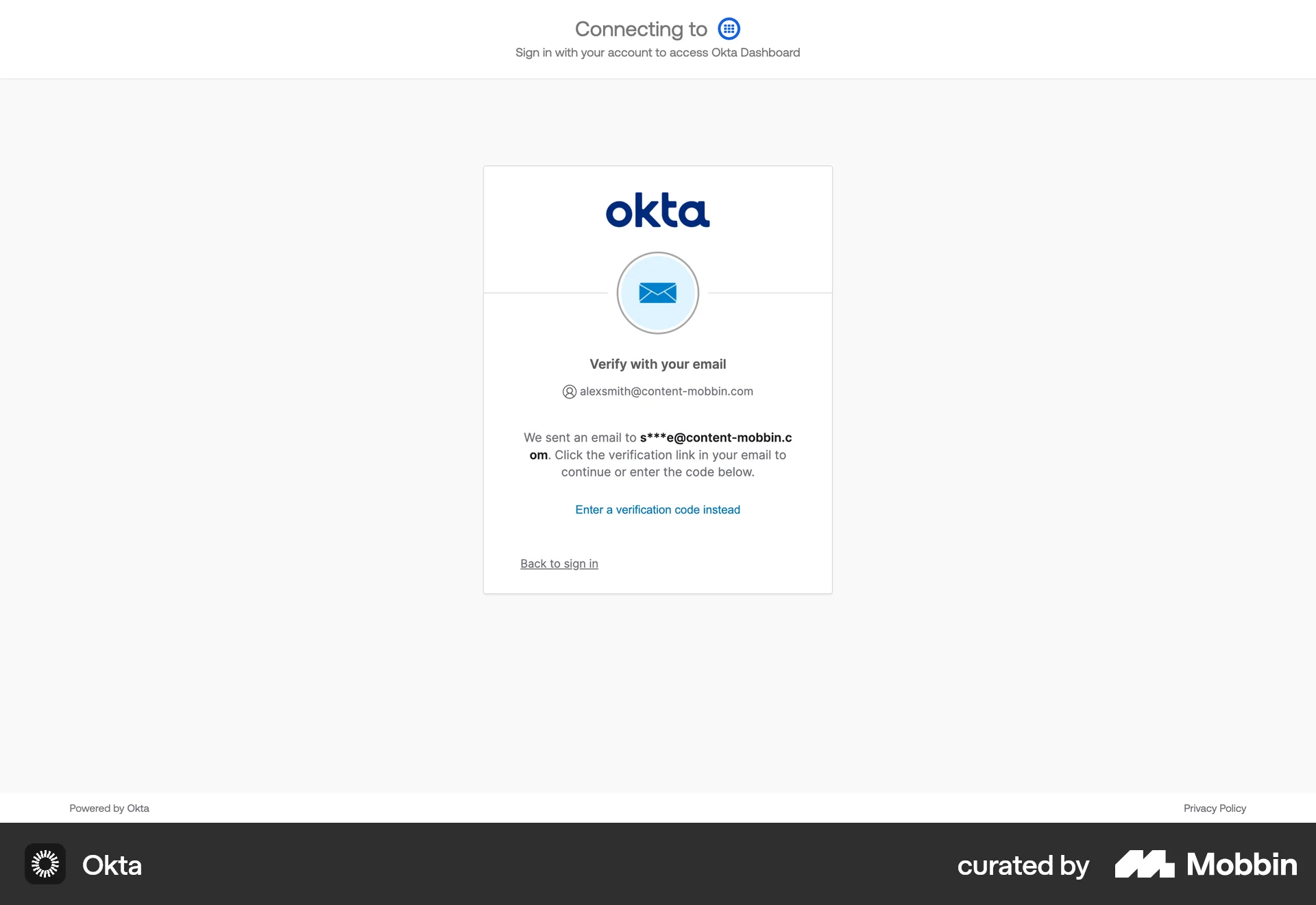 Okta Web Verification screen