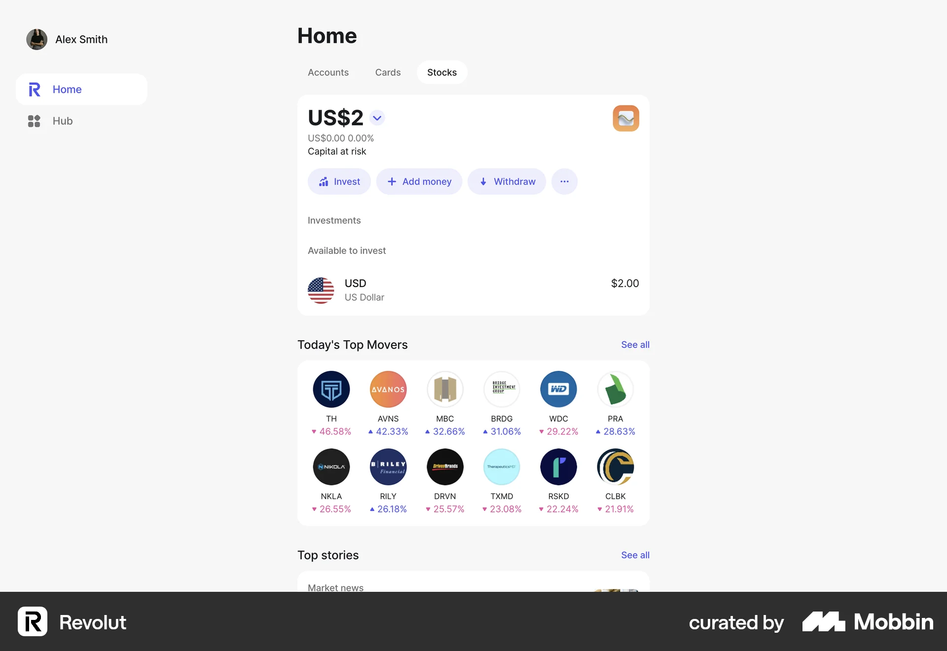 Revolut Web Home screen