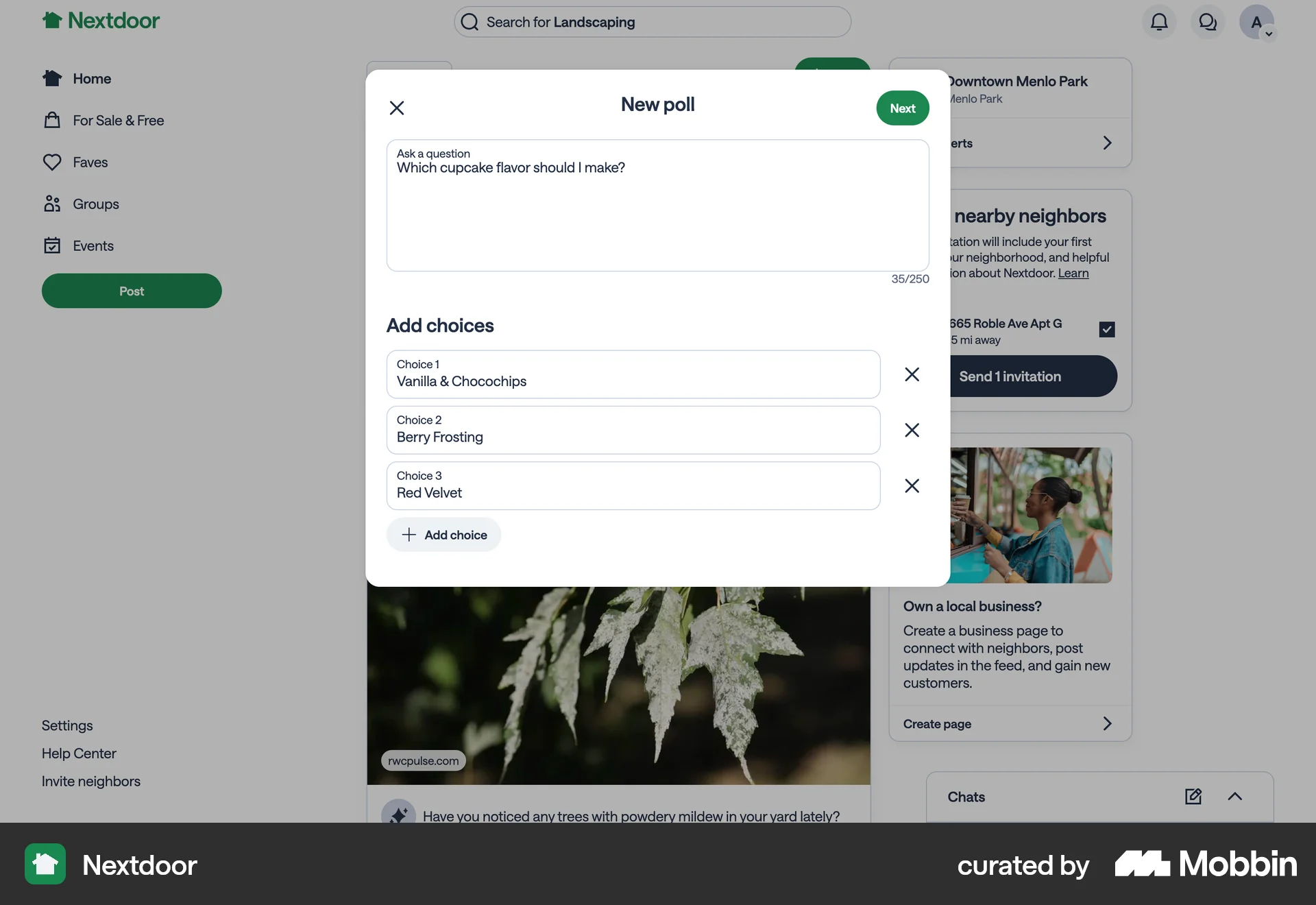 Nextdoor Web Add & Create screen