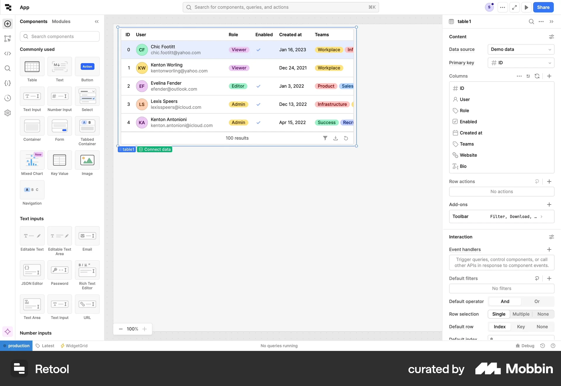 Retool Web Internal Tool screen
