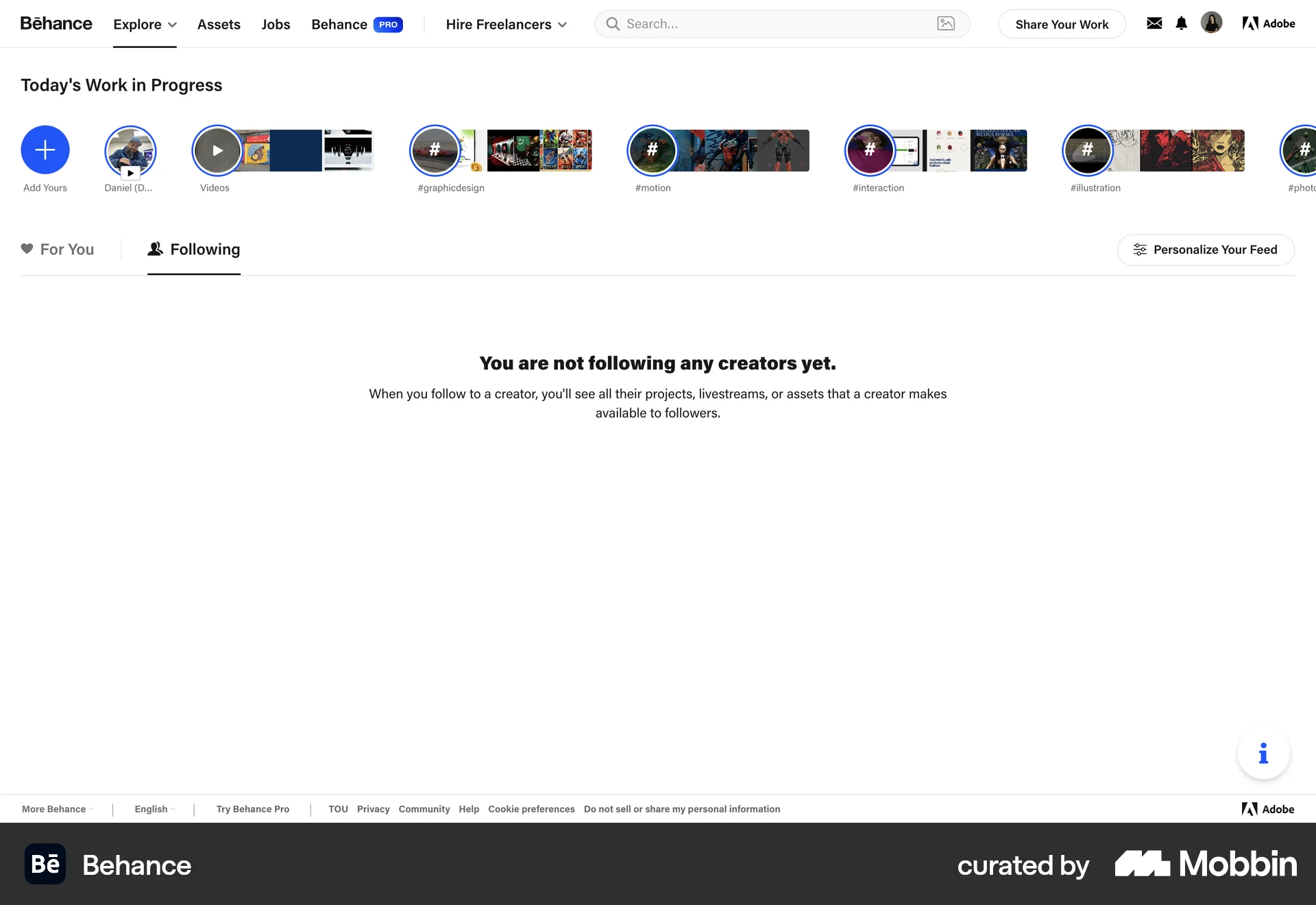 Behance Web Social Feed screen