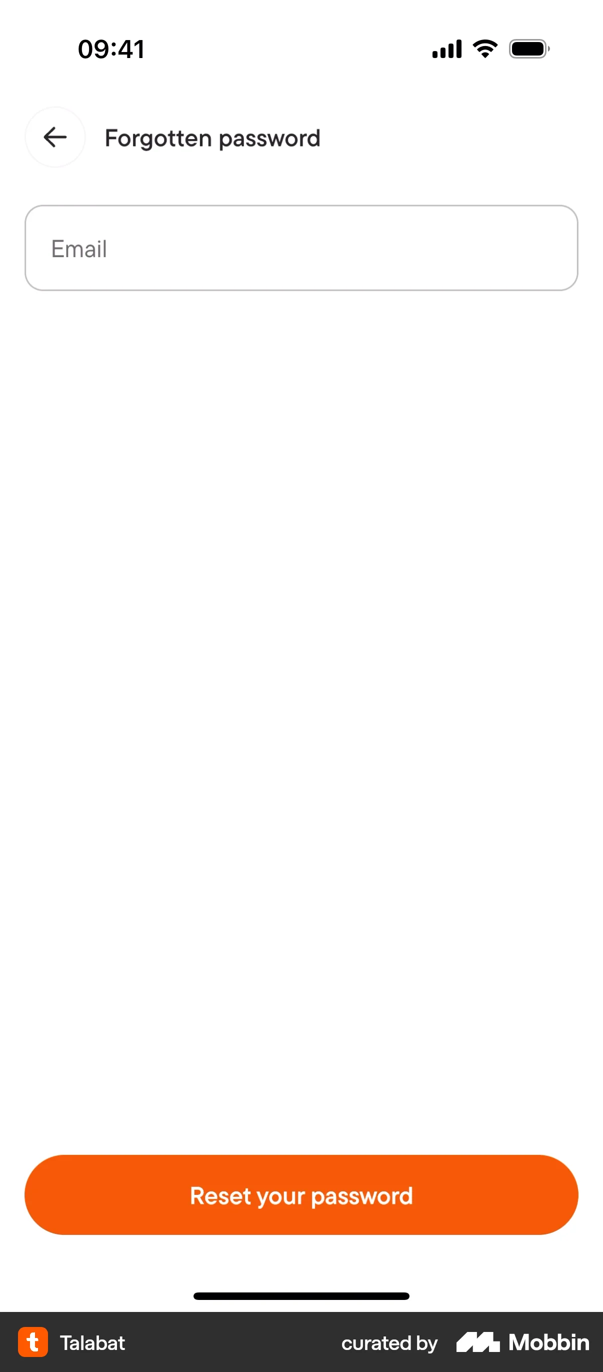talabat iOS Forgot Password screen