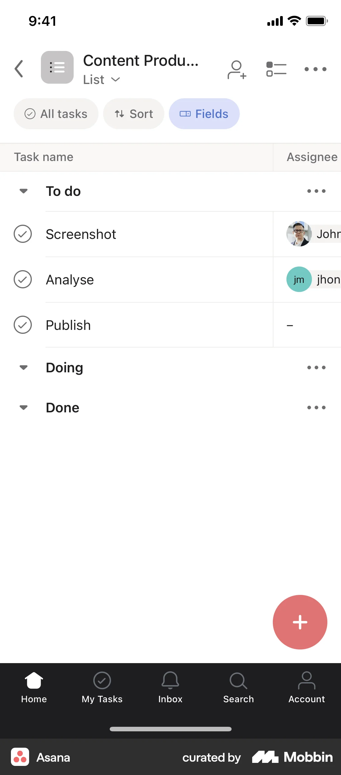 Asana iOS Goal & Task screen
