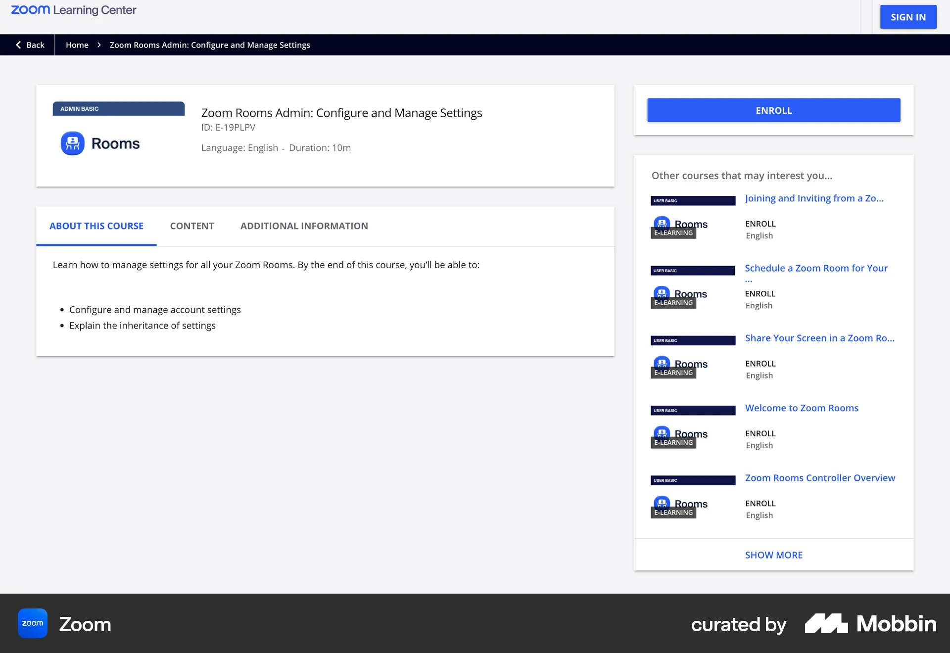 Zoom Web Class & Lesson Detail screen