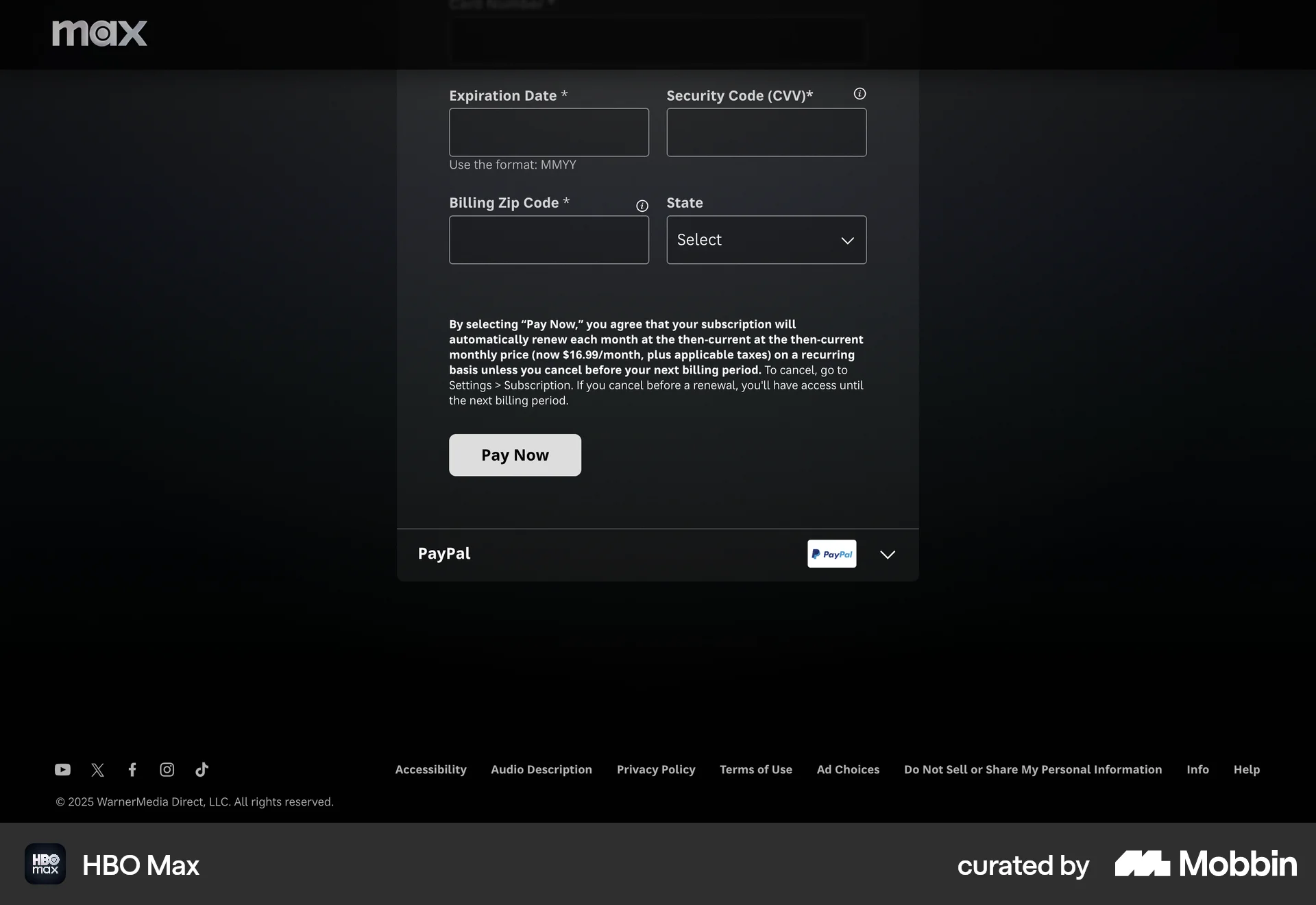 HBO Max Web Entertainment App screen