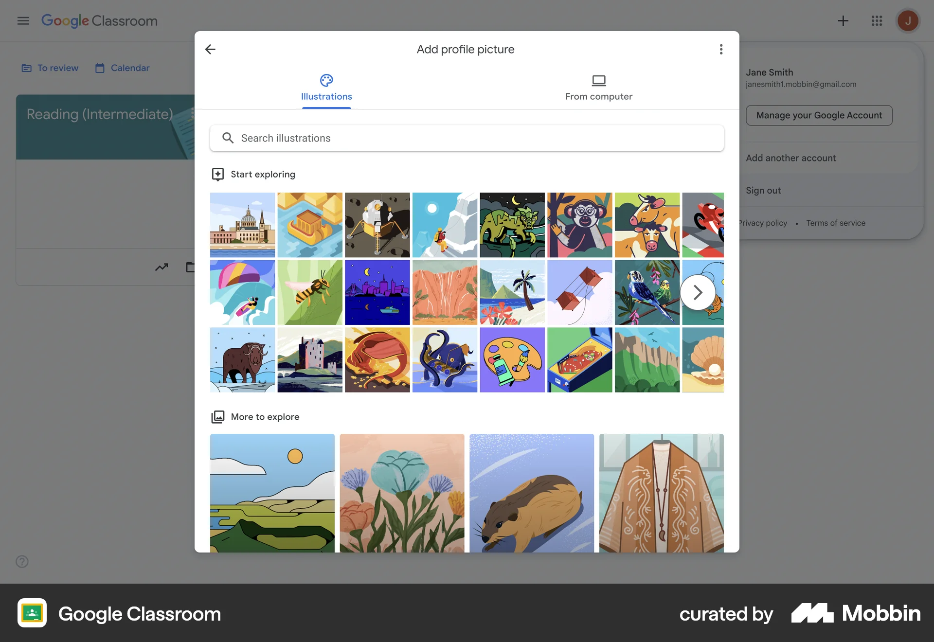 Google Classroom Web screen containing Gallery UI element