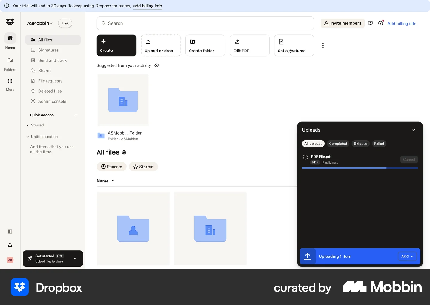 Trop Box Element Dropbox Web File Upload Progress | Mobbin