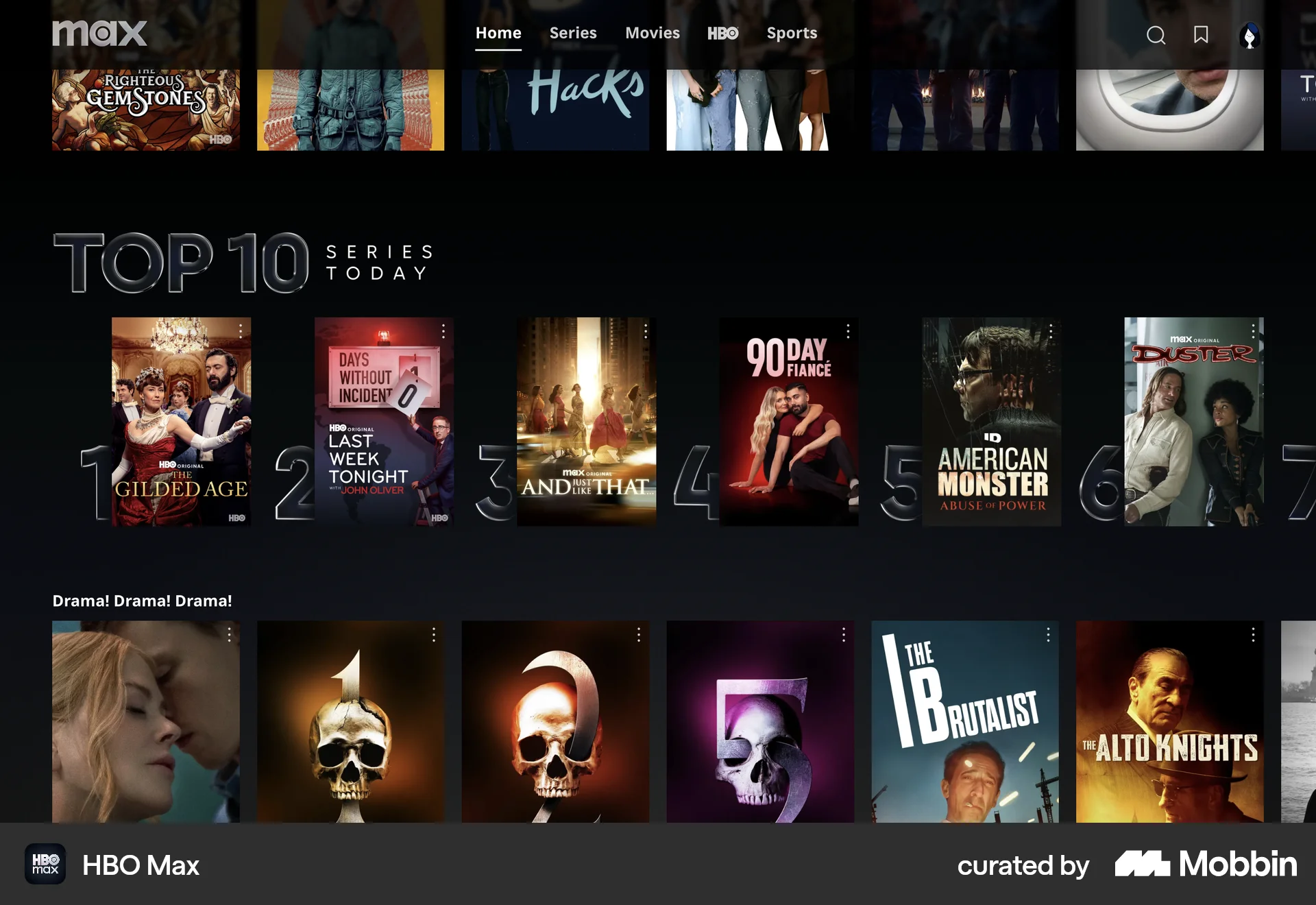 HBO Max Web Entertainment App screen