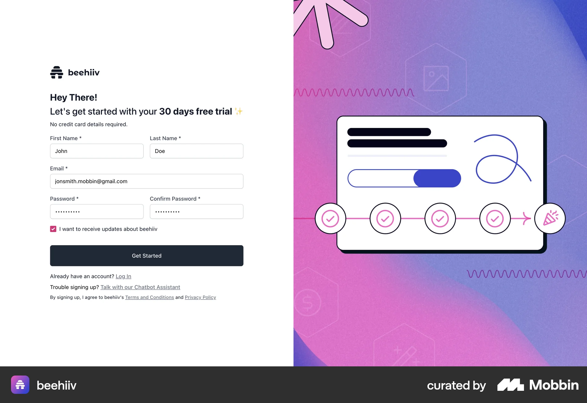beehiiv Web Signup screen