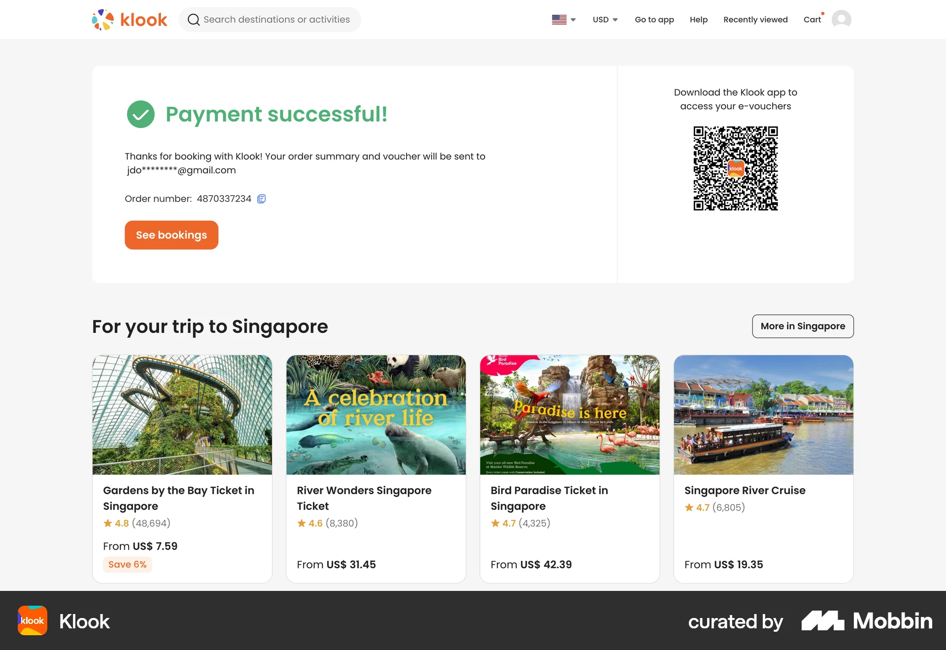 Klook Web Order Confirmation screen