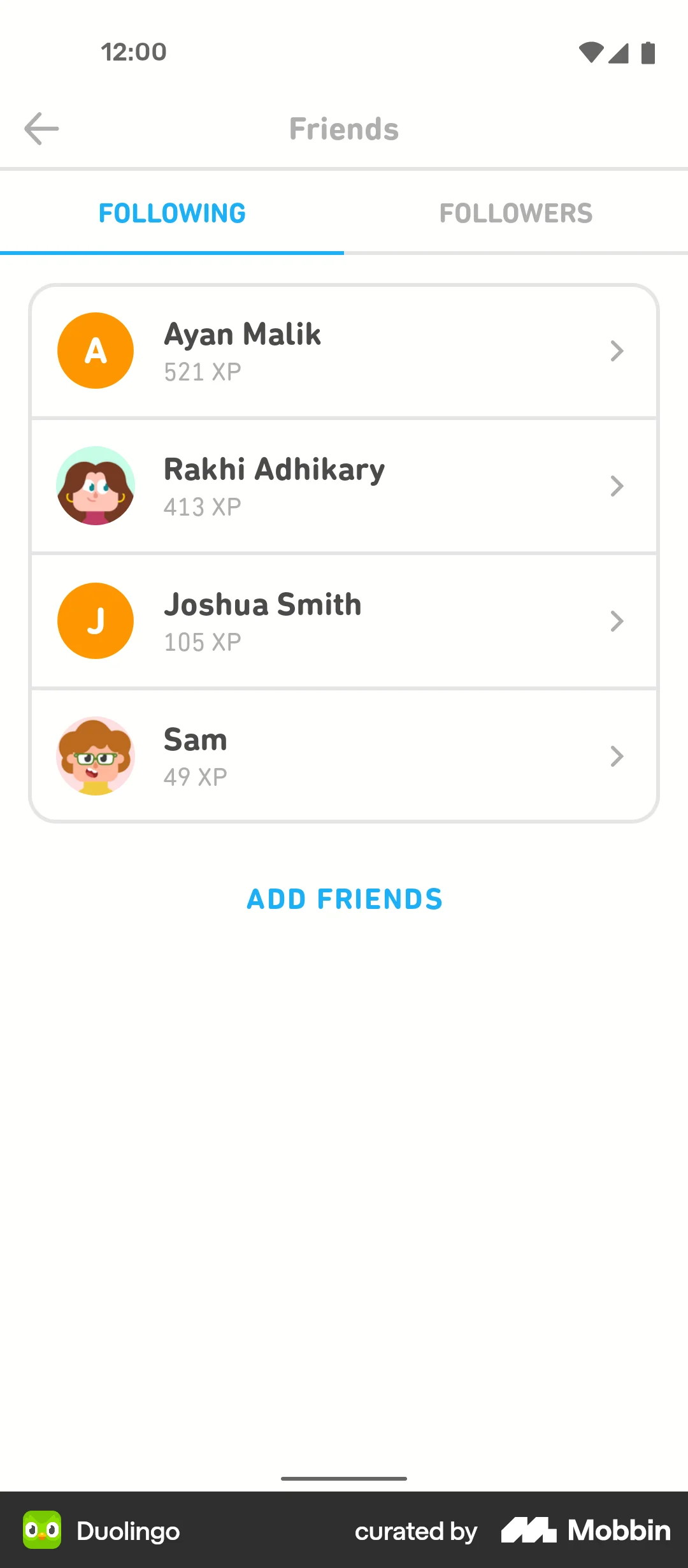 Duolingo Android Followers & Following screen