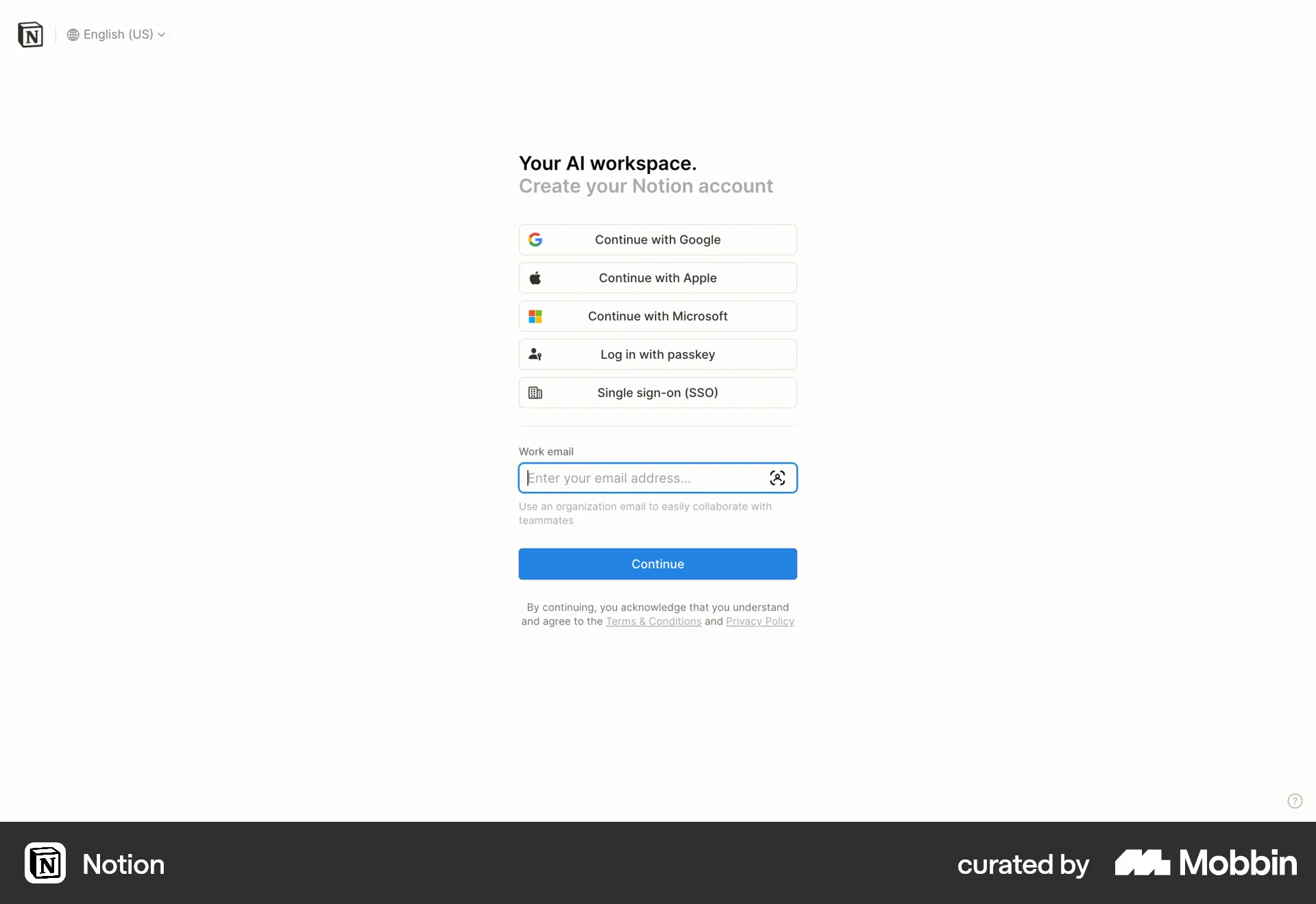 Notion Web Collaboration App screen