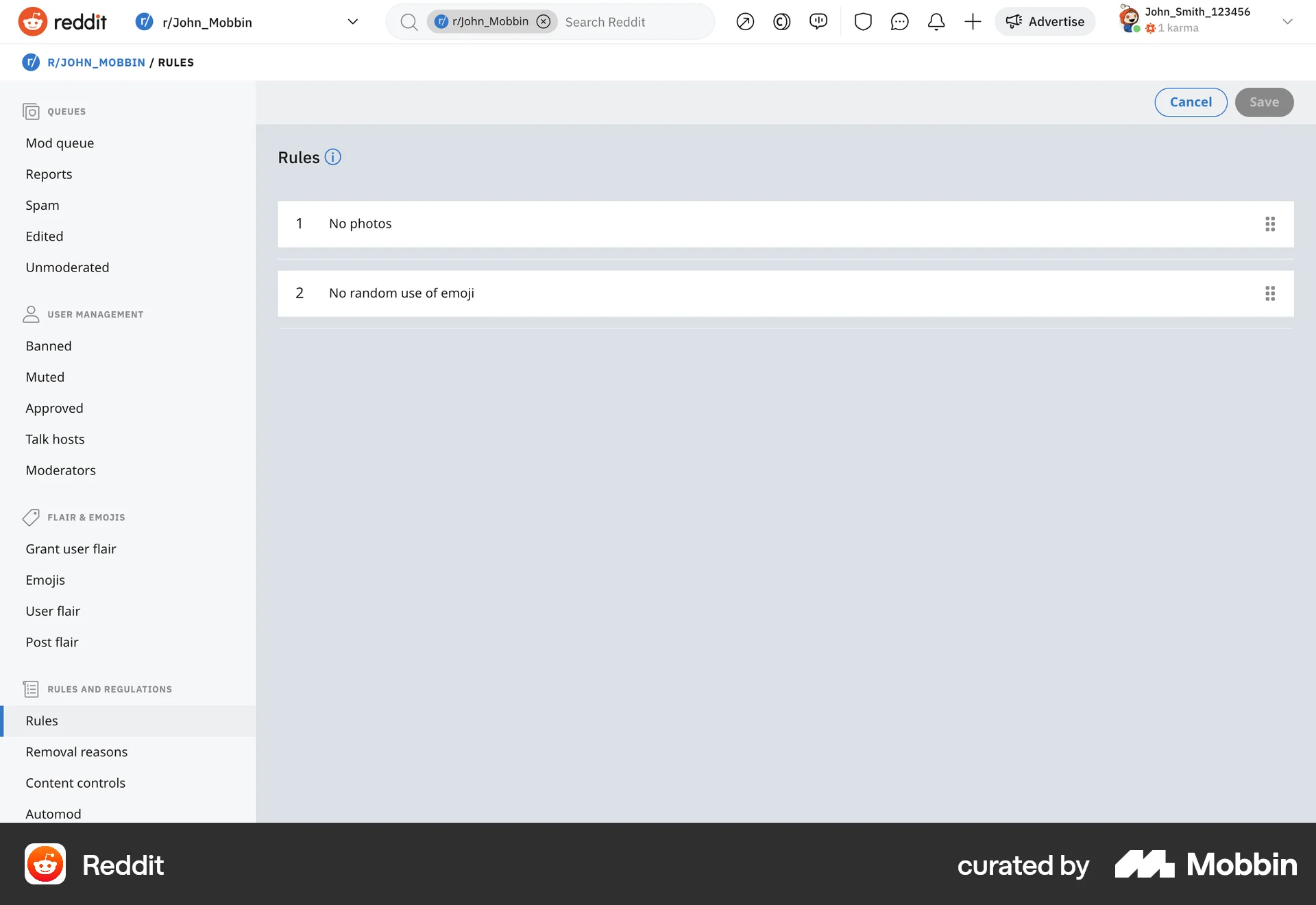 Reddit Web Reorder screen