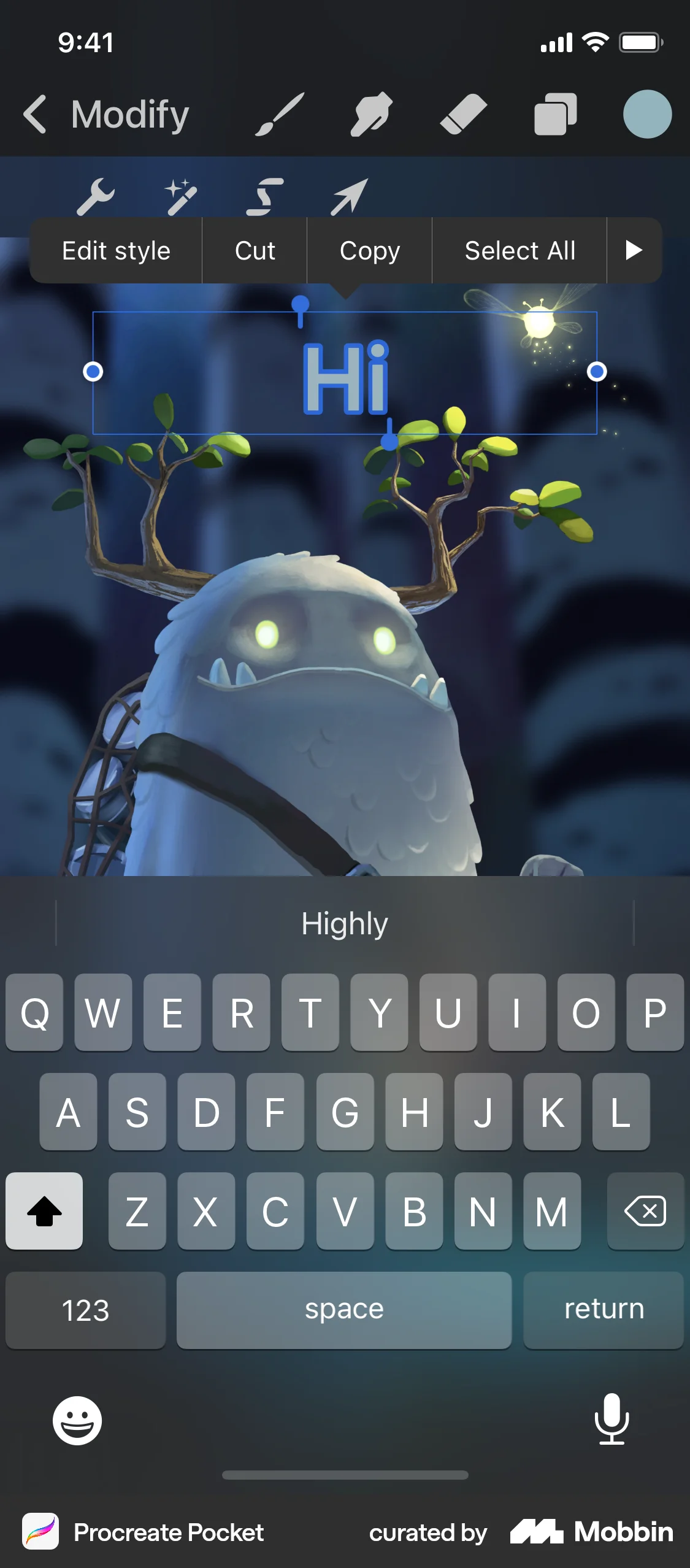 Procreate Pocket iOS Action Option screen