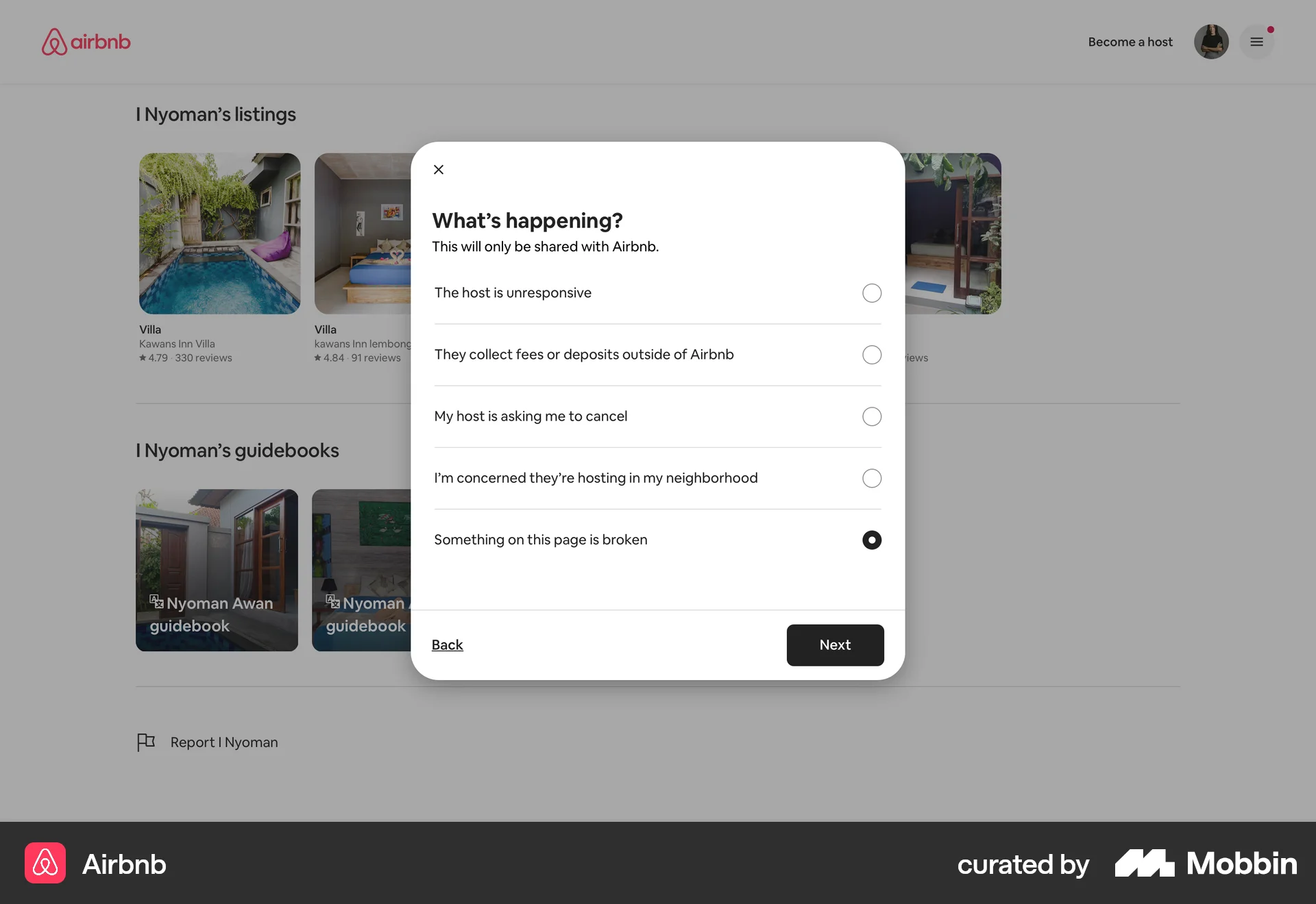 Airbnb Web Flag & Report screen