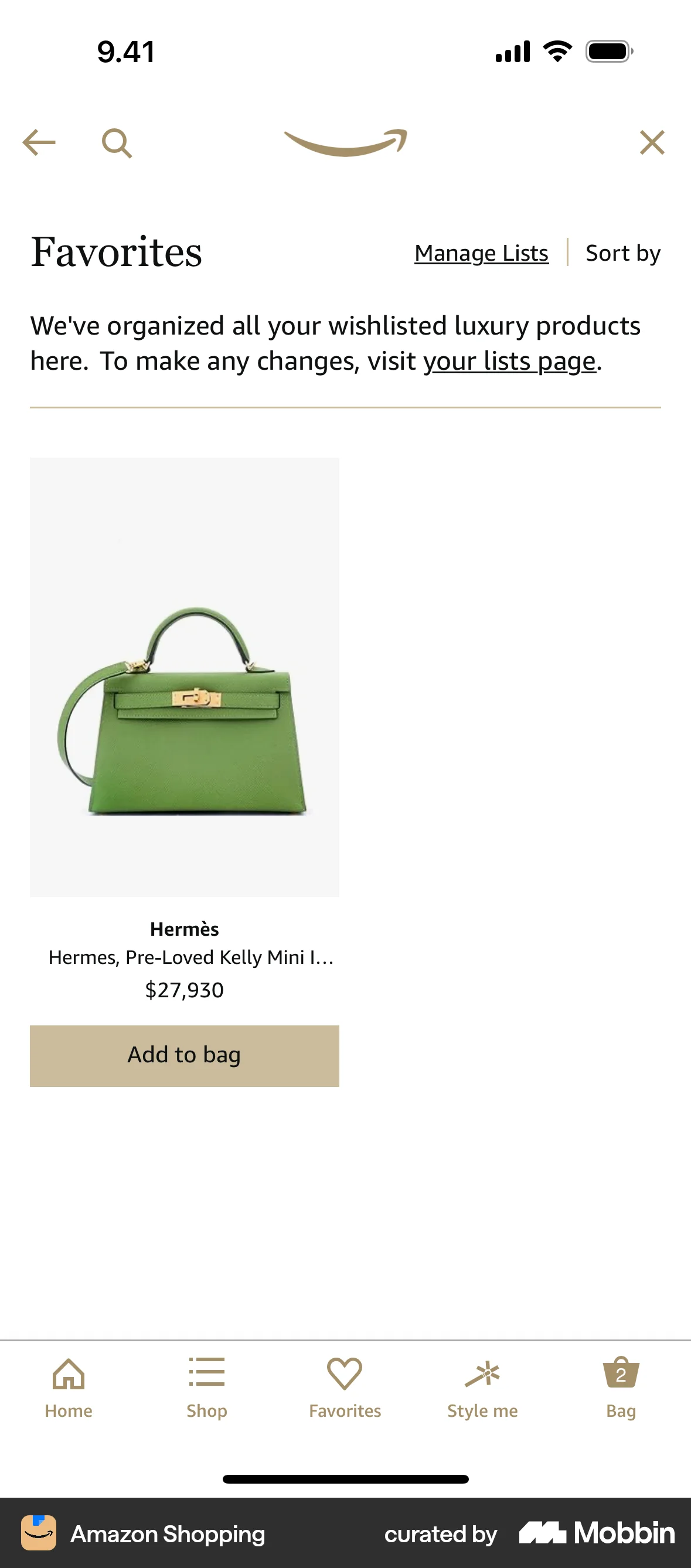 Amazon Shopping iOS Bookmarks & Collections screen