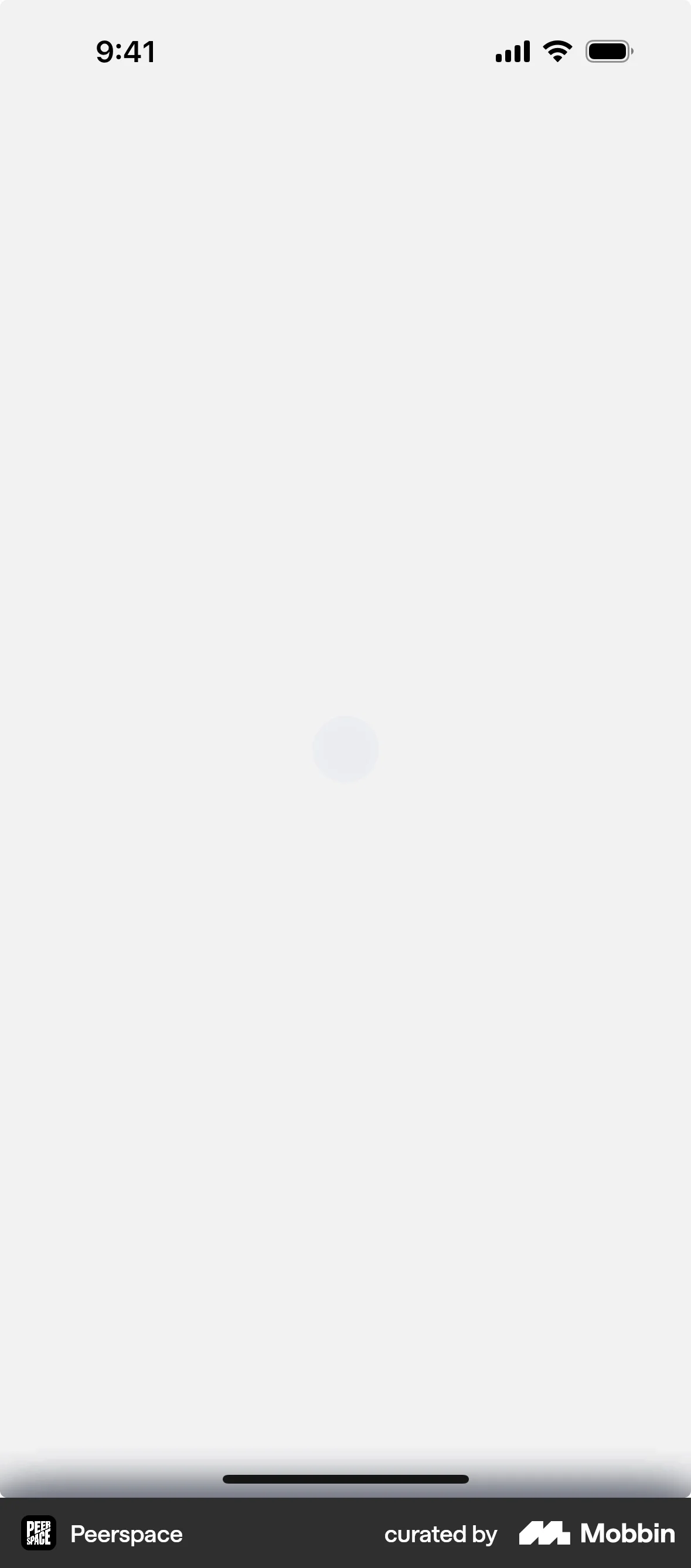 Peerspace iOS screen containing Spinner UI UI element