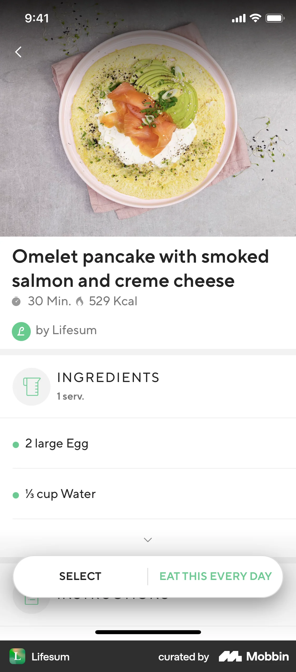 Lifesum iOS Recipe Detail screen