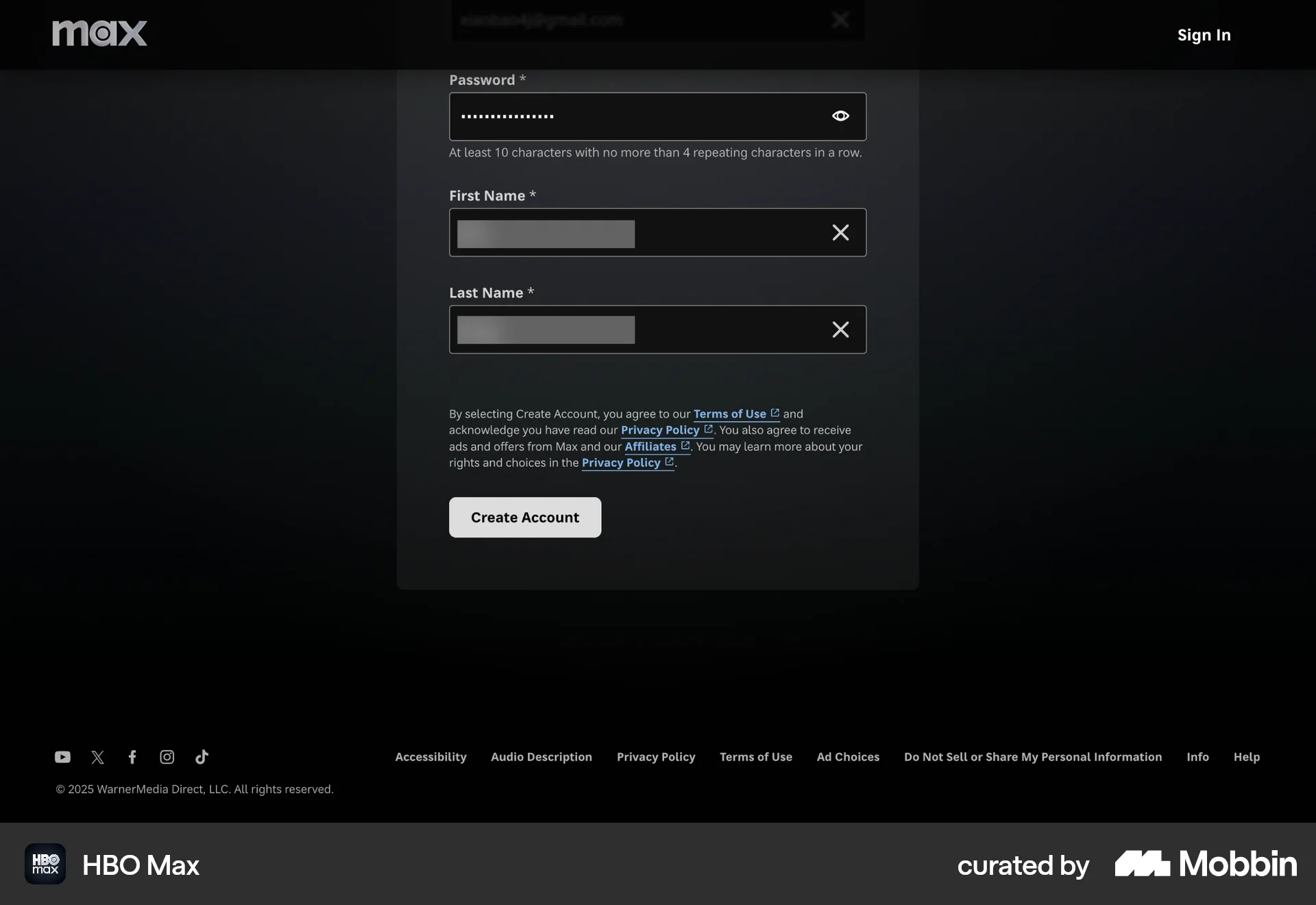 HBO Max Web Entertainment App screen