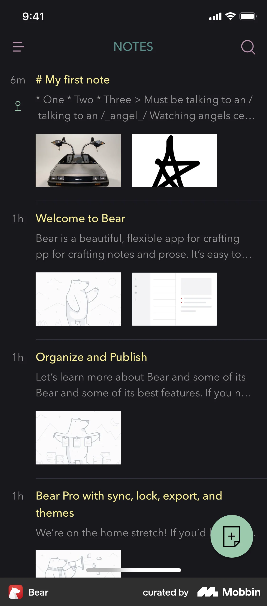 Bear iOS Dark Mode screen