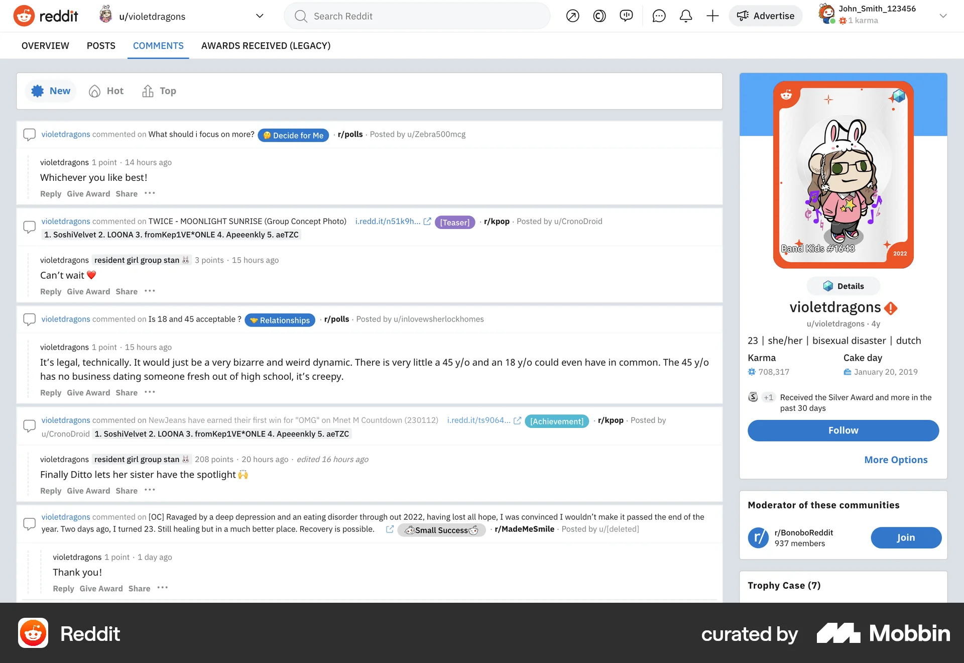 Reddit Web Comments screen