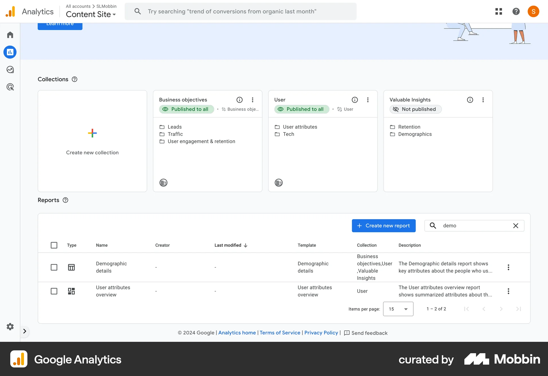 Google Analytics Web Search screen