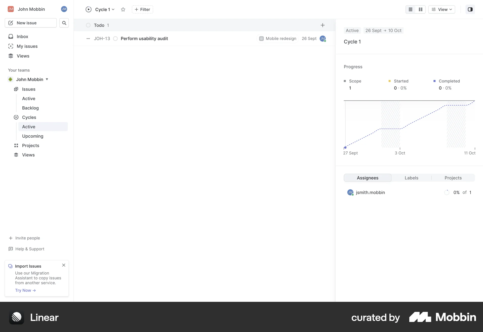 Linear Web Goal & Task screen
