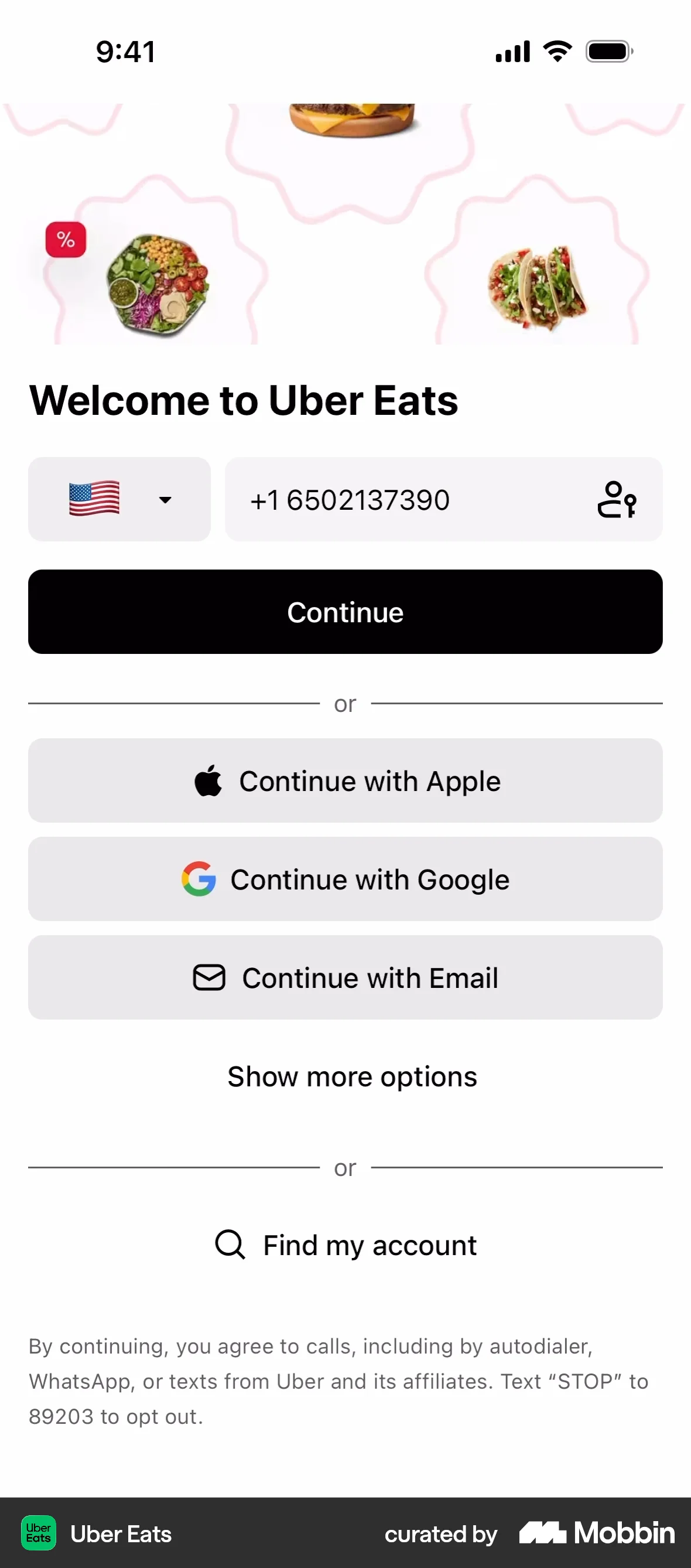 Uber Eats Onboarding screen