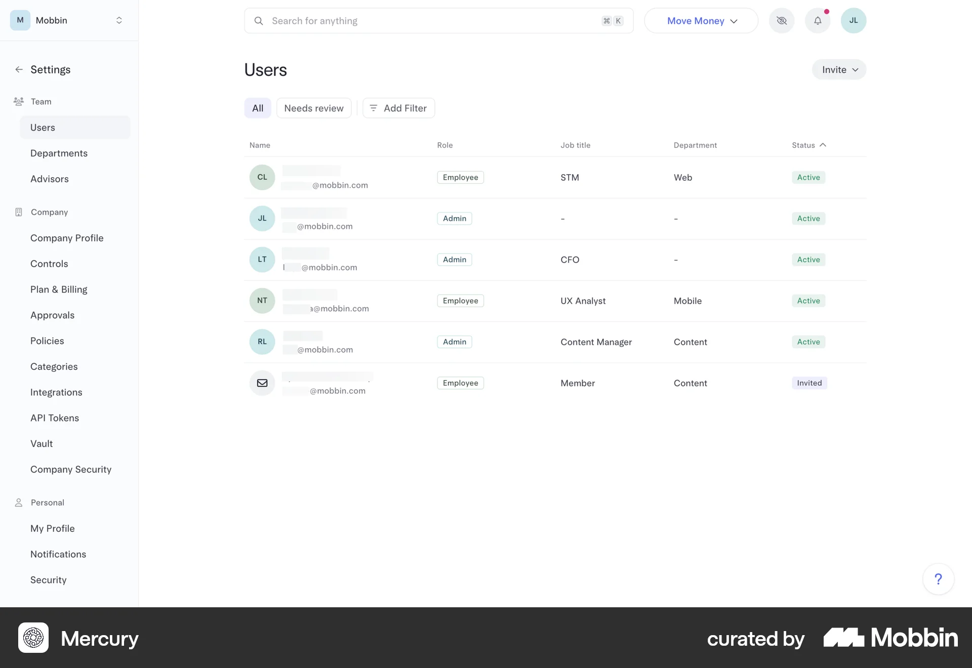 Mercury Web Admin UI screen