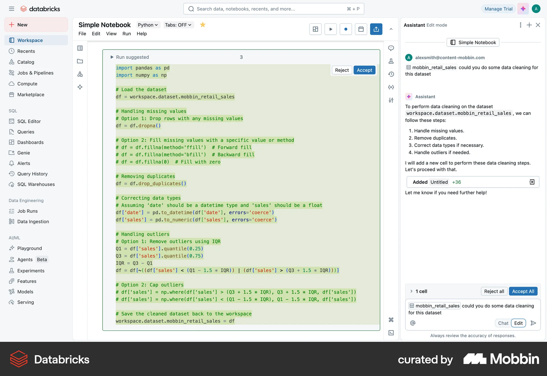 Databricks Web Edit screen