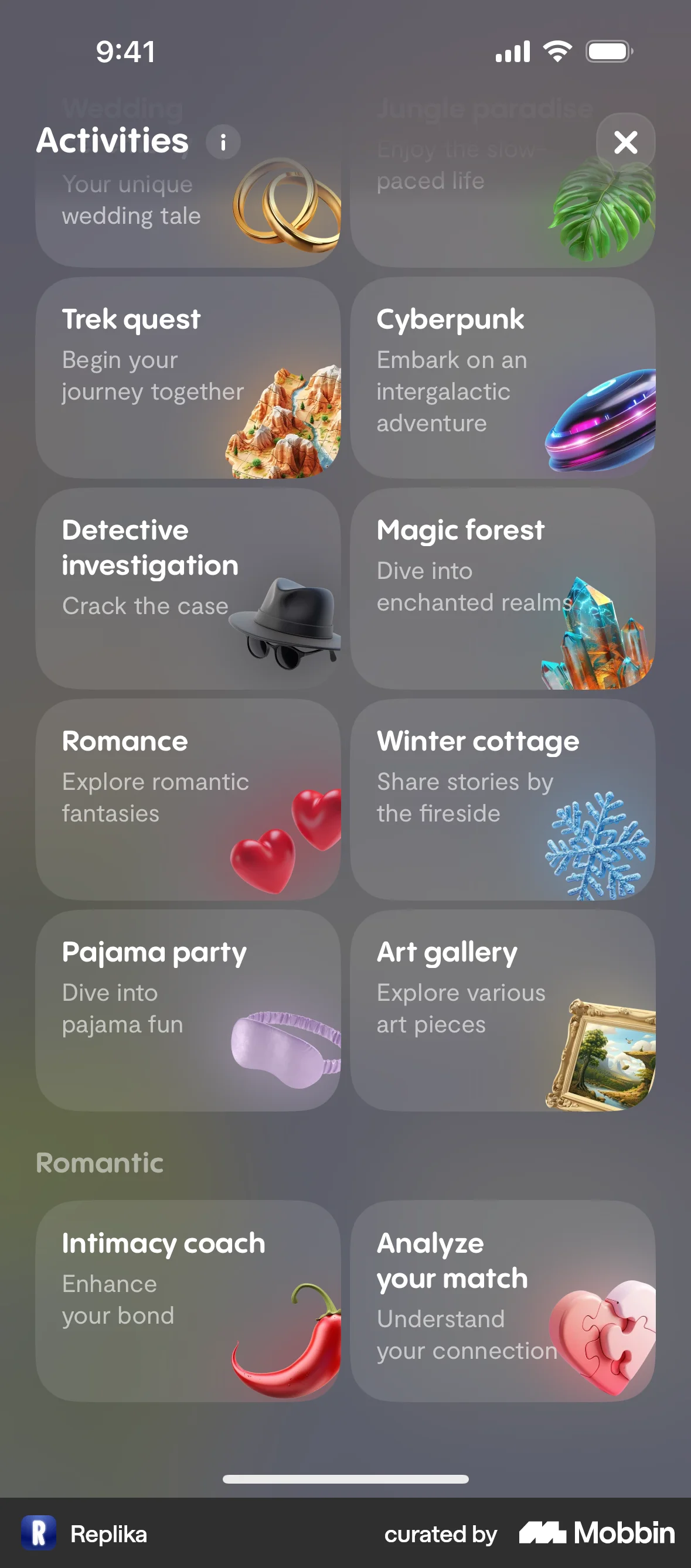 Replika iOS Glassmorphism screen
