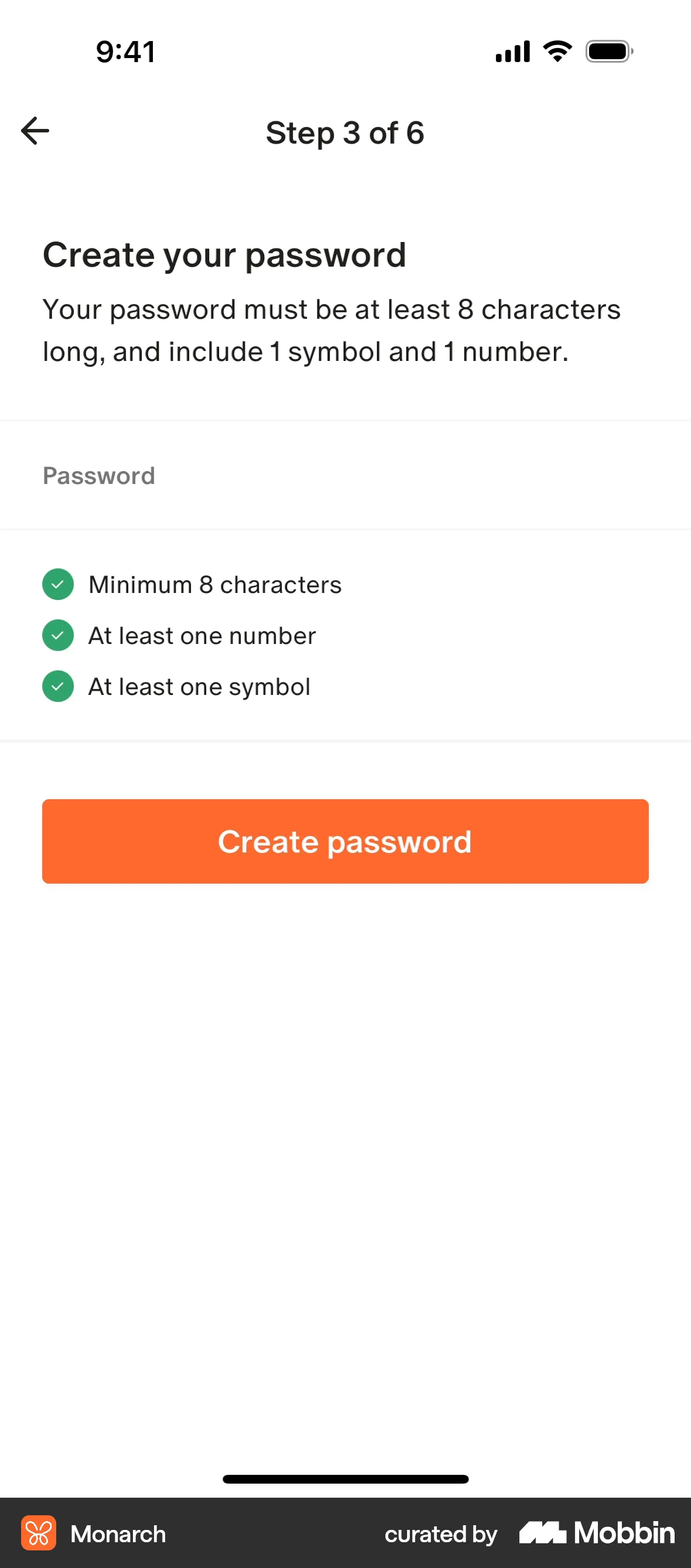 Monarch iOS Signup screen
