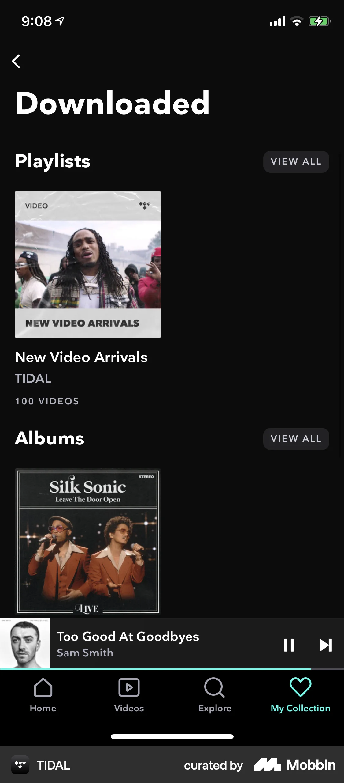 TIDAL iOS Downloads & Available Offline screen