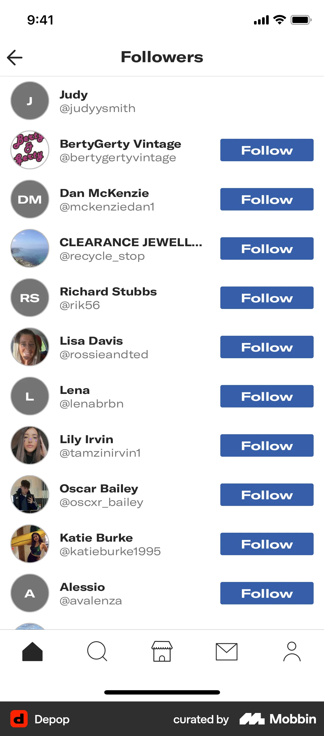 Depop iOS Followers & Following screen