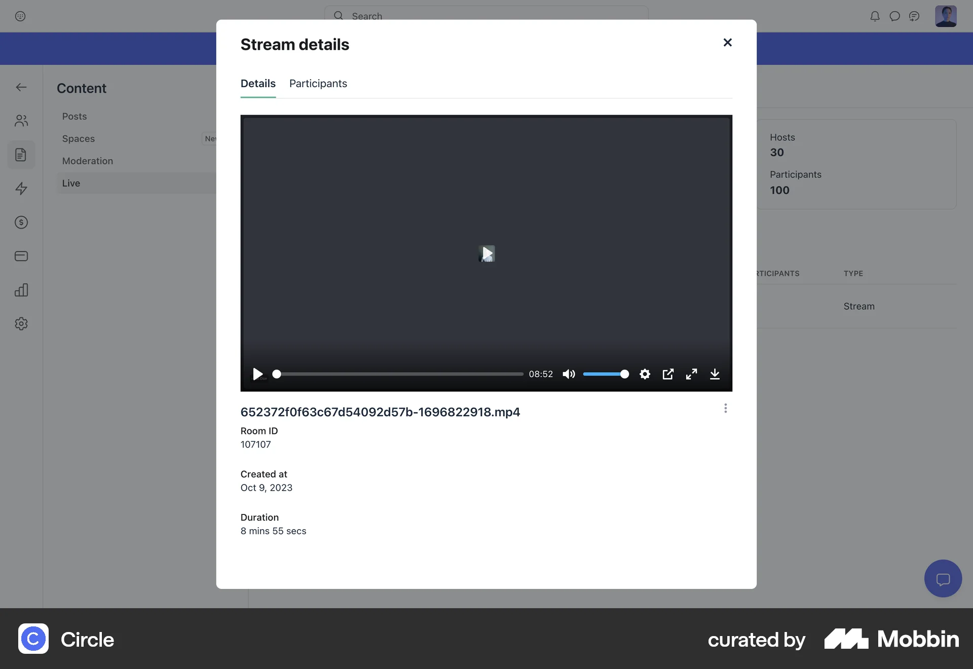 Circle Web Video Player screen