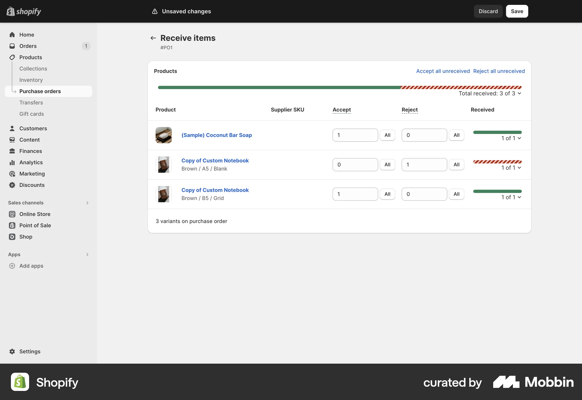 Shopify Web screen containing Table UI element