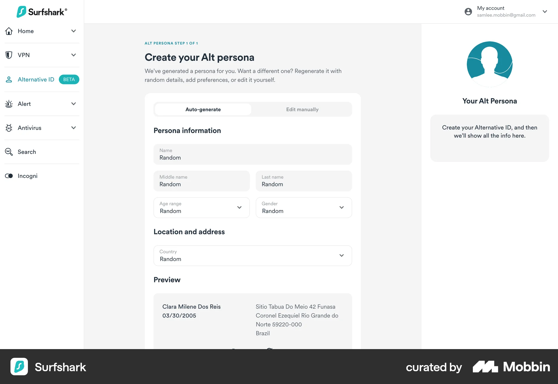 Surfshark Web screen containing Segmented Control UI element