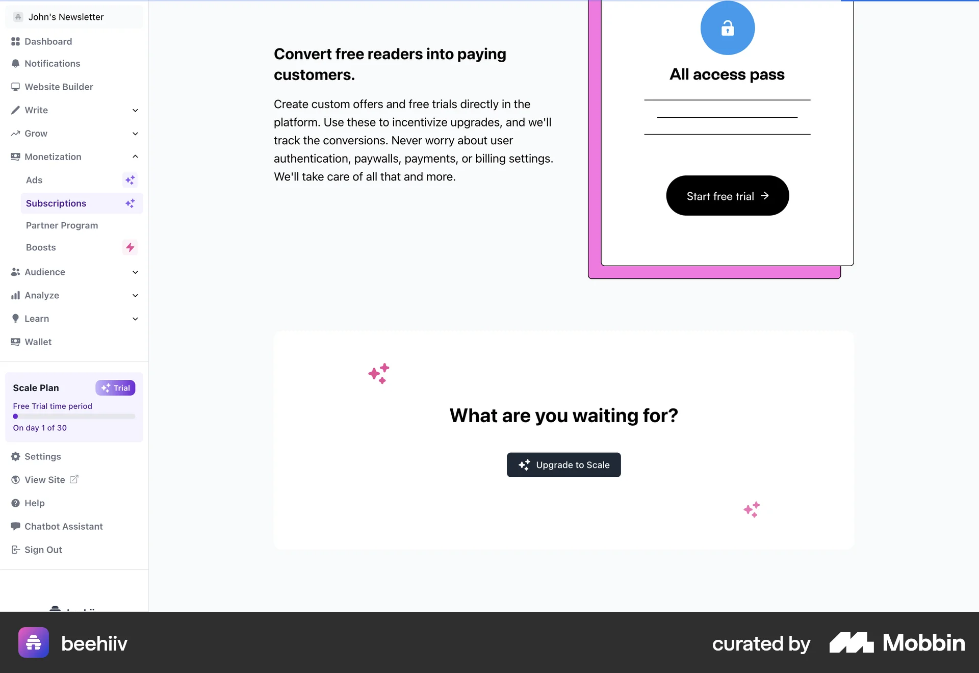 beehiiv Web Subscription & Paywall screen