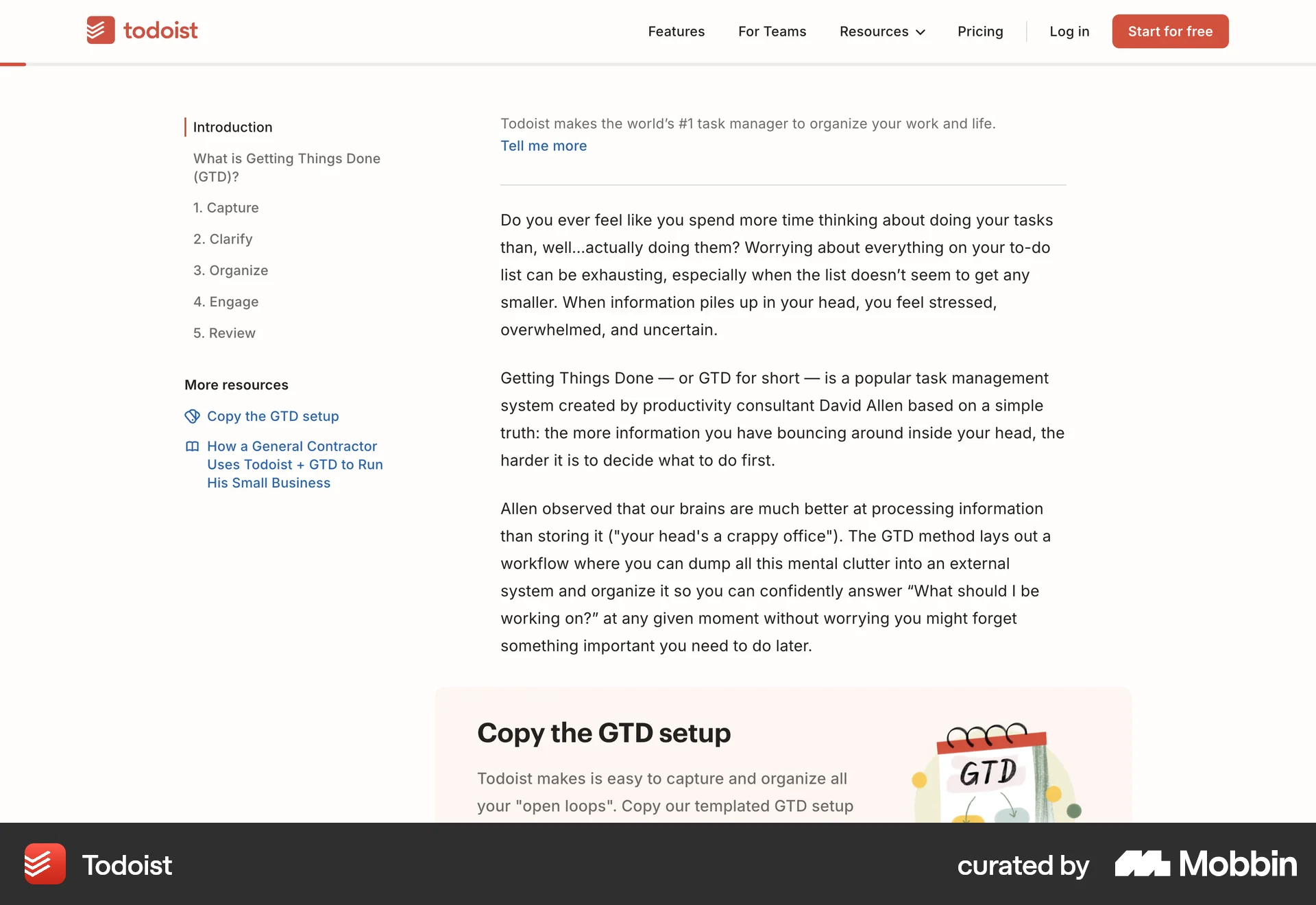Todoist Web Article Detail screen