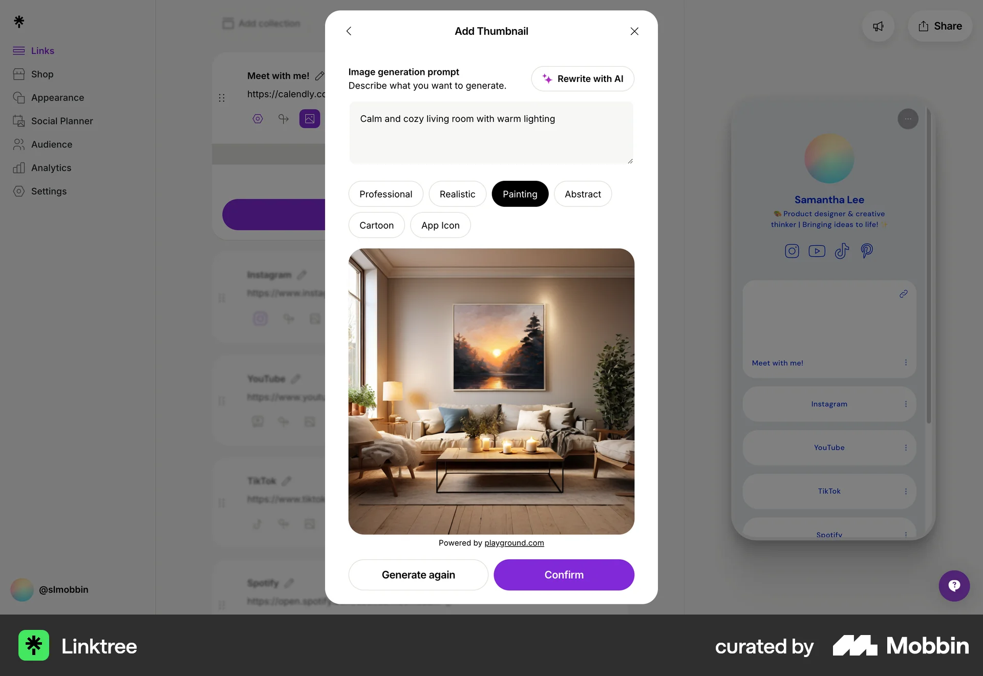 Linktree Web screen containing Dialog UI element